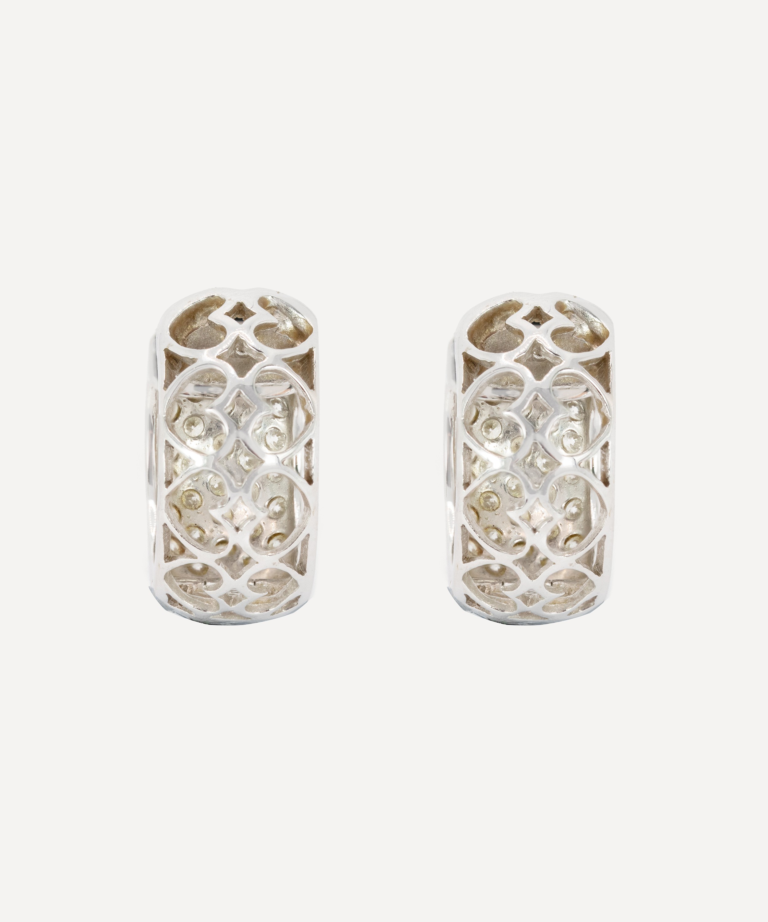 Kojis - 18ct White Gold Vintage Diamond Huggie Hoop Earrings image number 2