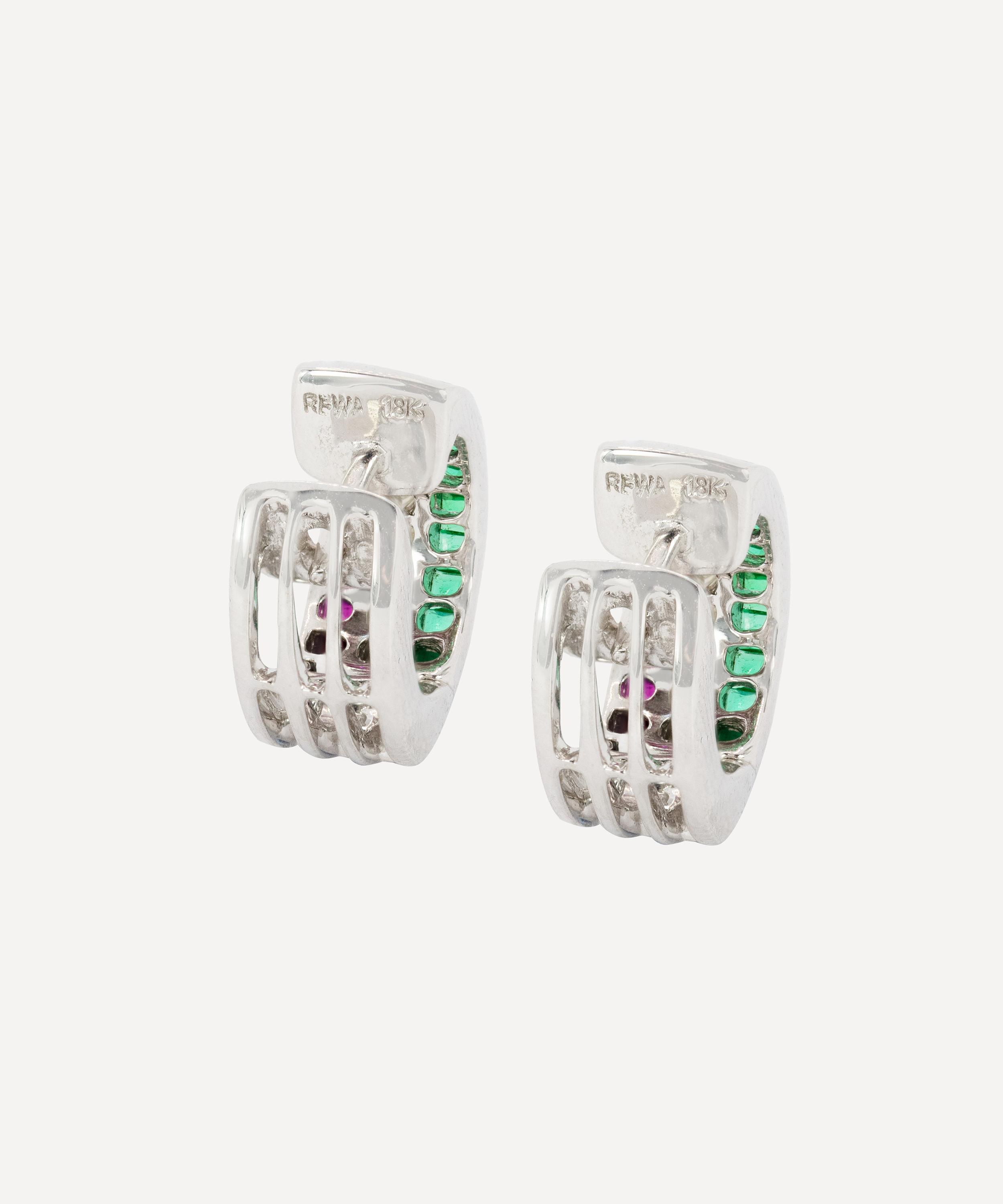 Kojis - 18ct White Gold Gemstone and Diamond Huggie Hoop Earrings image number 2