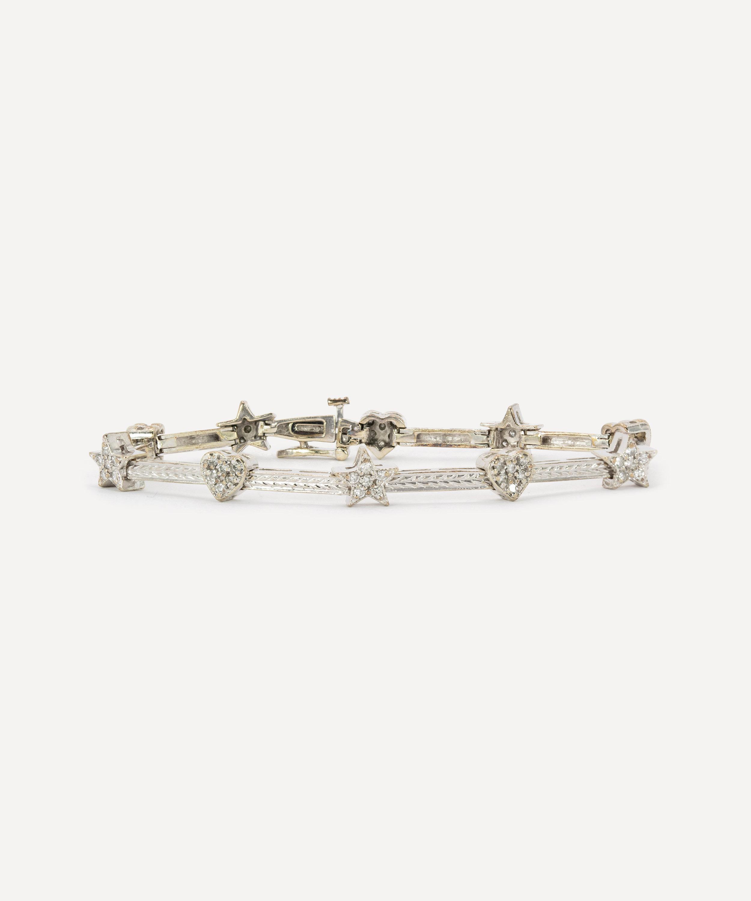 Kojis - 14ct White Gold Vintage Heart and Star Diamond Bracelet image number 0