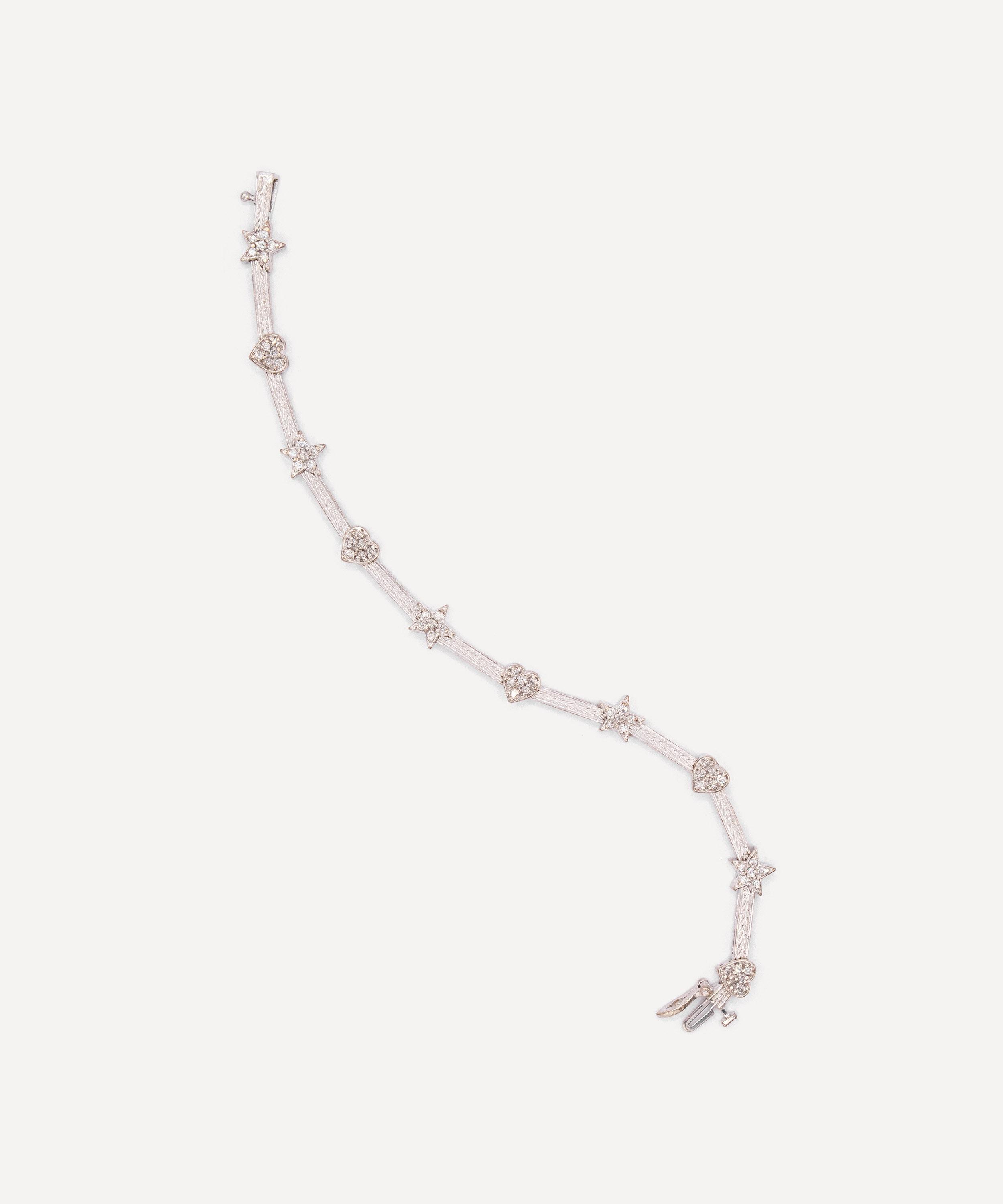 Kojis - 14ct White Gold Vintage Heart and Star Diamond Bracelet image number 1