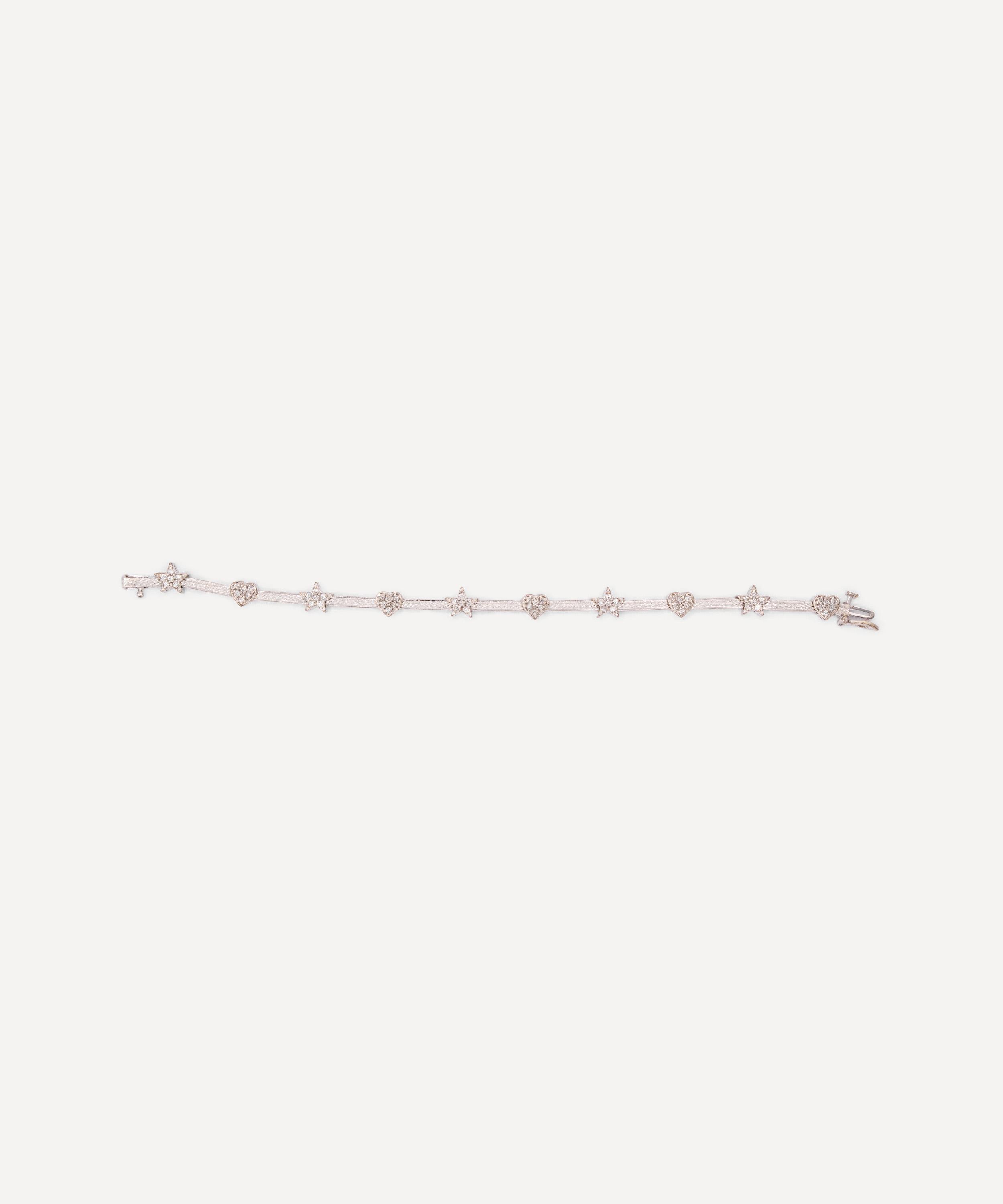 Kojis - 14ct White Gold Vintage Heart and Star Diamond Bracelet image number 2