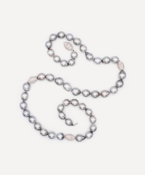 Kojis - 18ct White Gold Long Tahitian Pearl and Diamond Bead Necklace image number 2