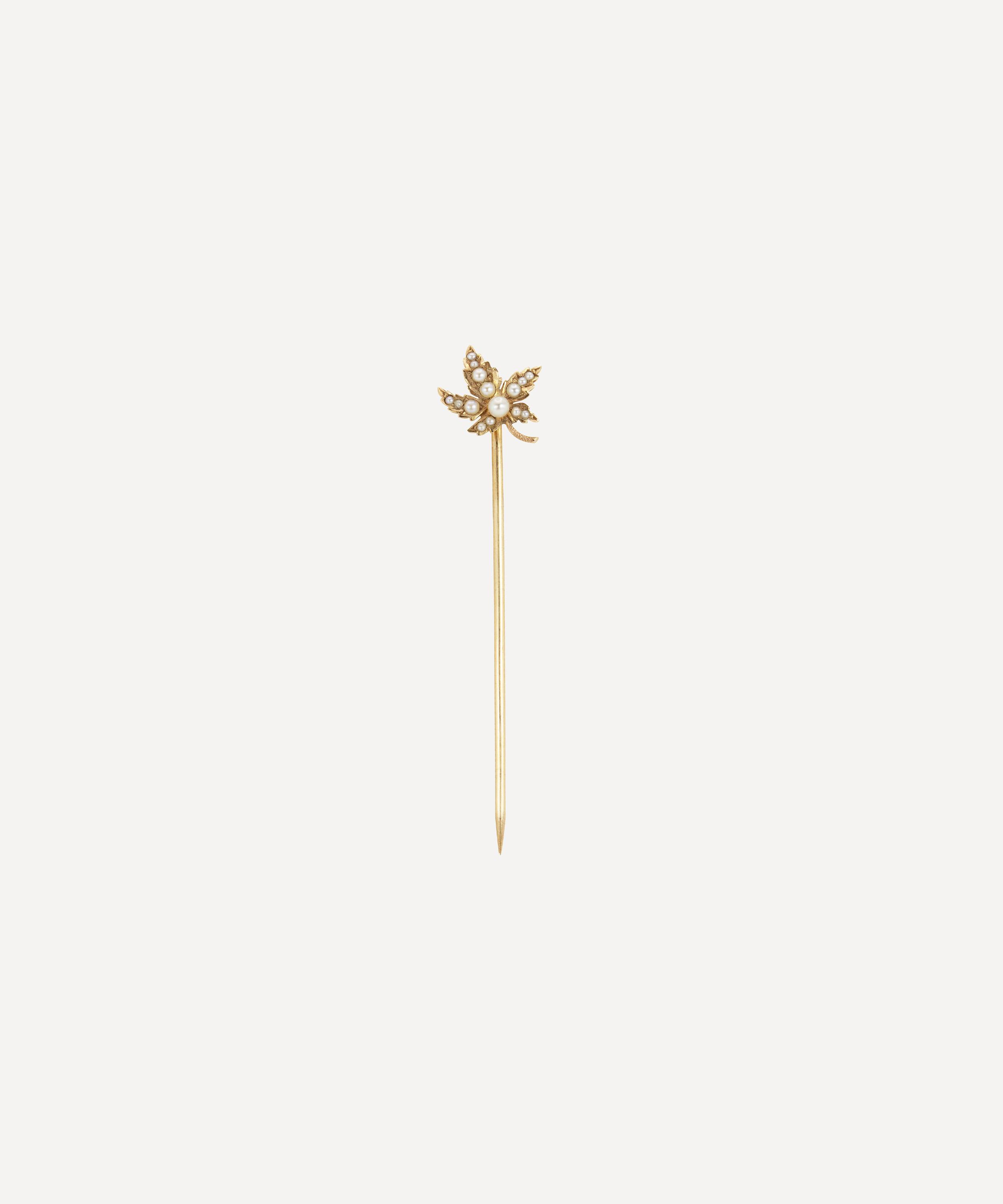 Kojis - 14ct Gold Antique Maple Leaf Pearl Pin image number 