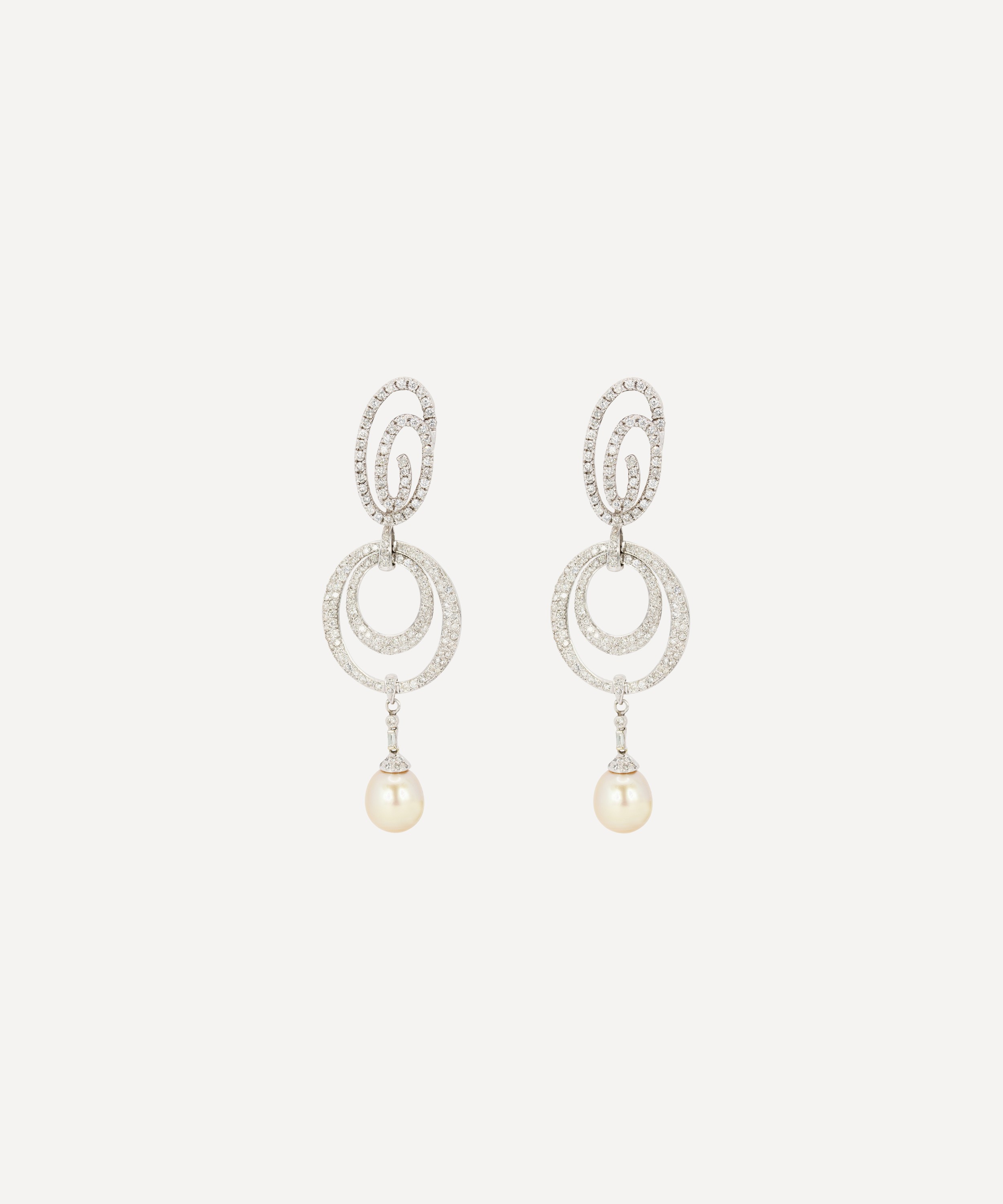 Kojis - 18ct White Gold Long Diamond and South Sea Pearl Drop Earrings image number 0