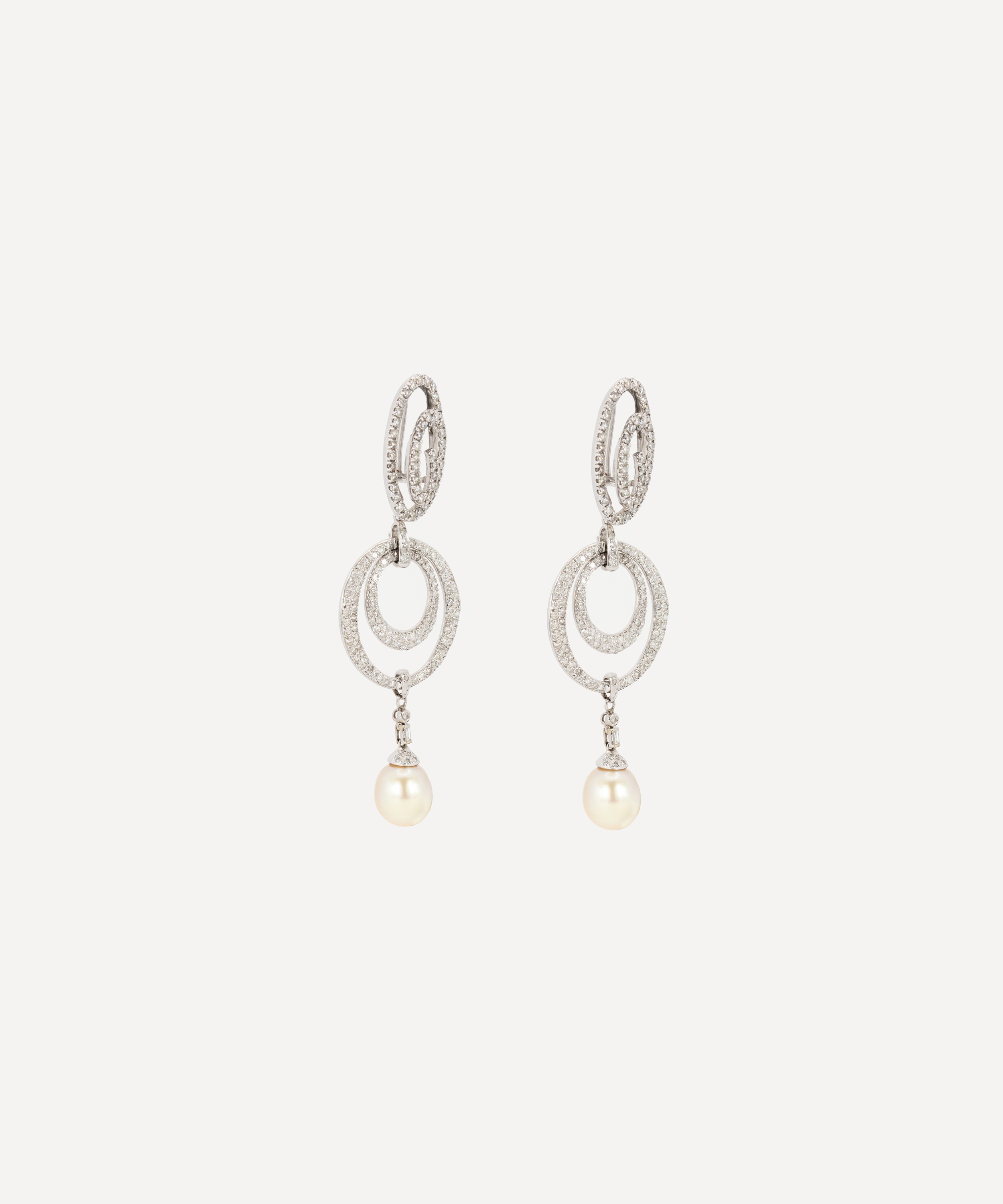 Kojis - 18ct White Gold Long Diamond and South Sea Pearl Drop Earrings image number 2