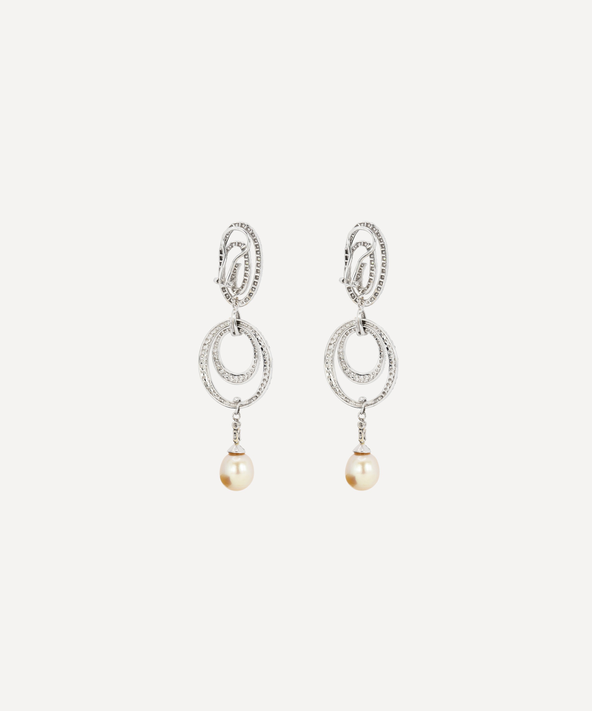 Kojis - 18ct White Gold Long Diamond and South Sea Pearl Drop Earrings image number 3