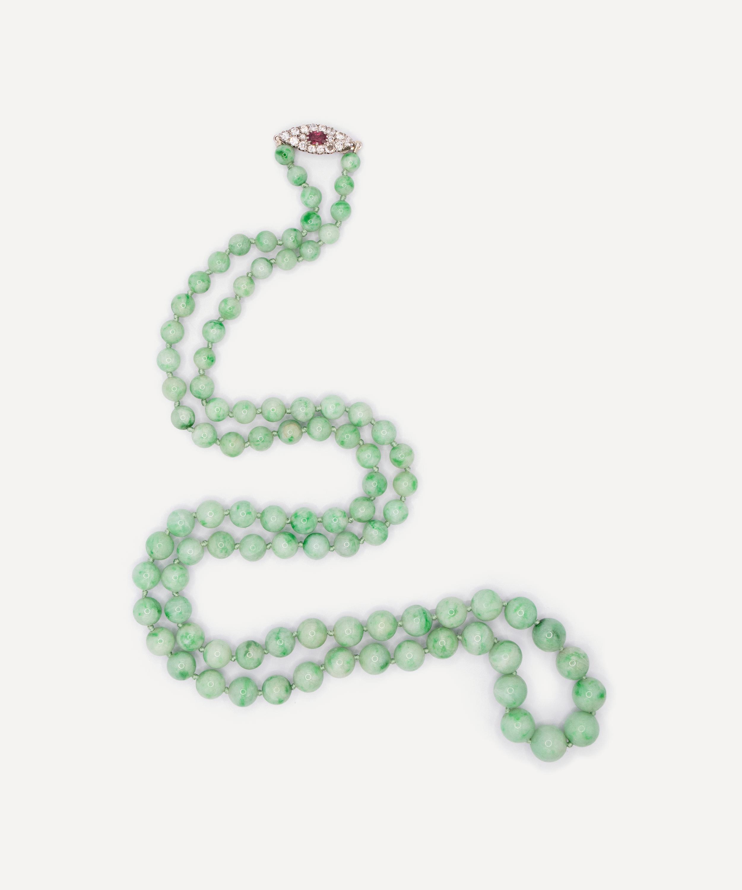 Kojis - 14ct White Gold Antique Long Jade Necklace image number 3