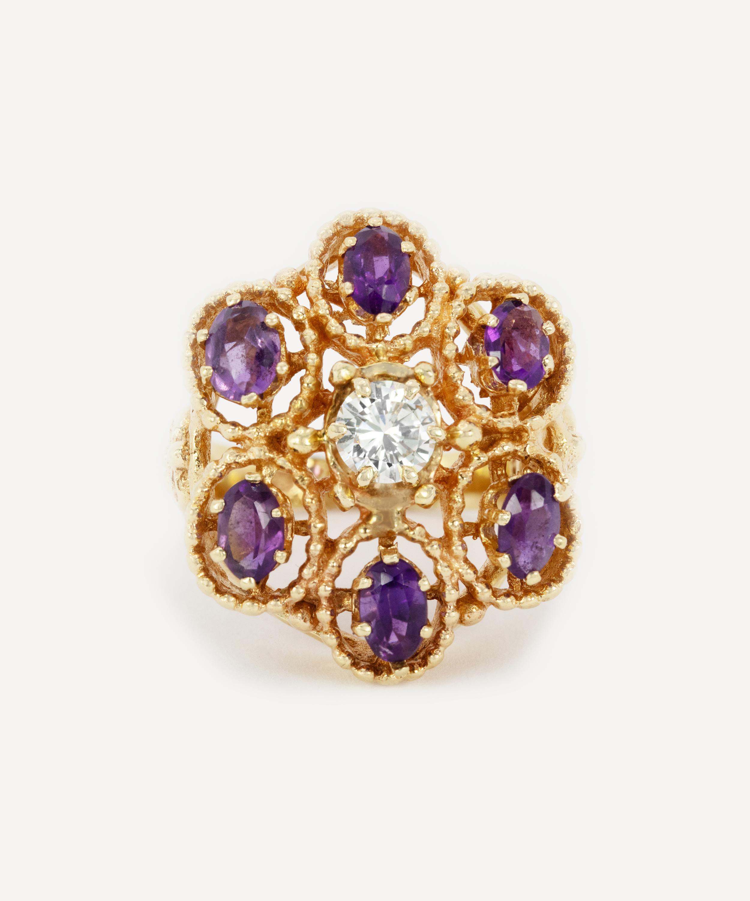 Kojis - 14ct Gold Amethyst and Diamond Cluster Ring image number 0