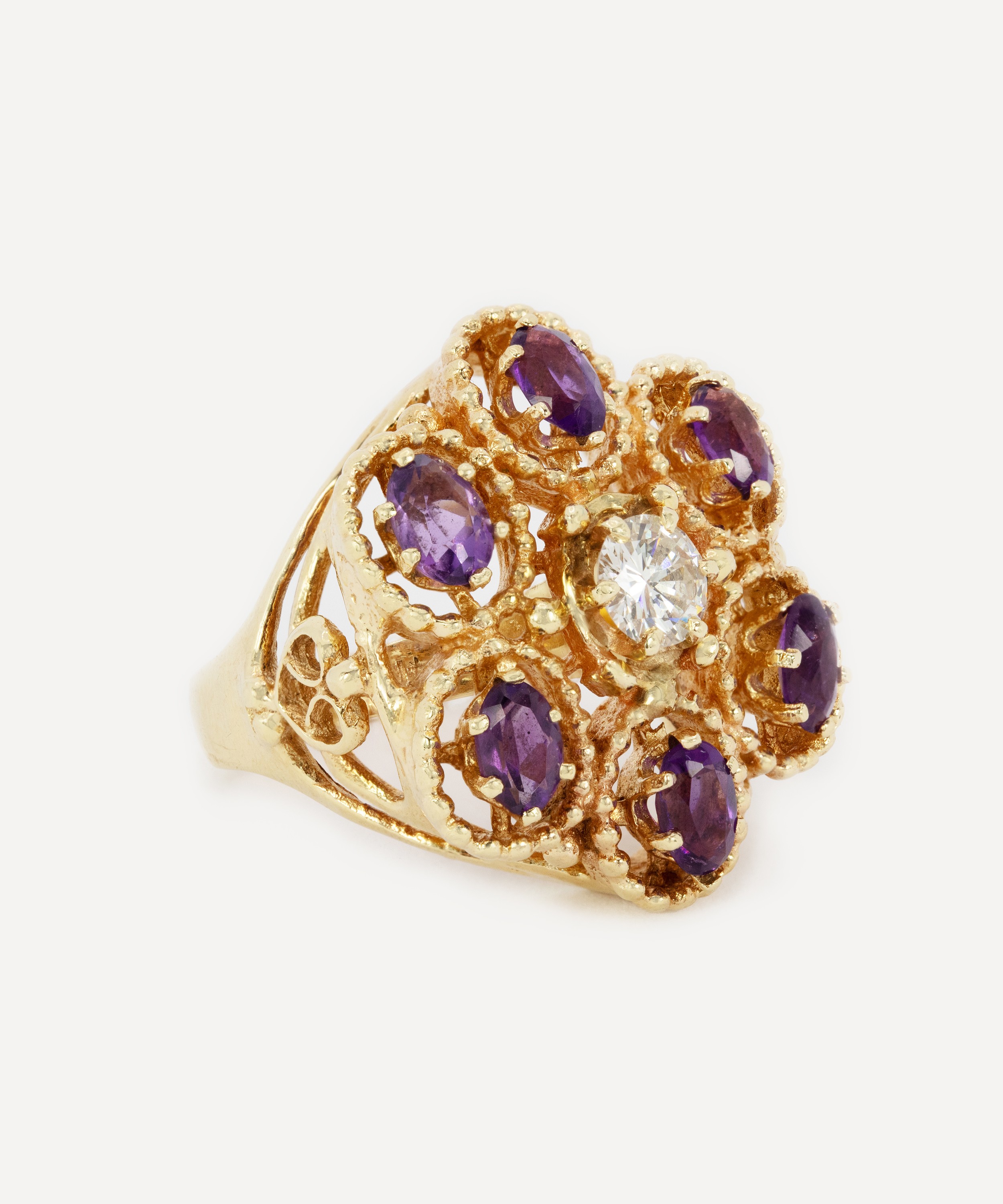 Kojis - 14ct Gold Amethyst and Diamond Cluster Ring image number 1