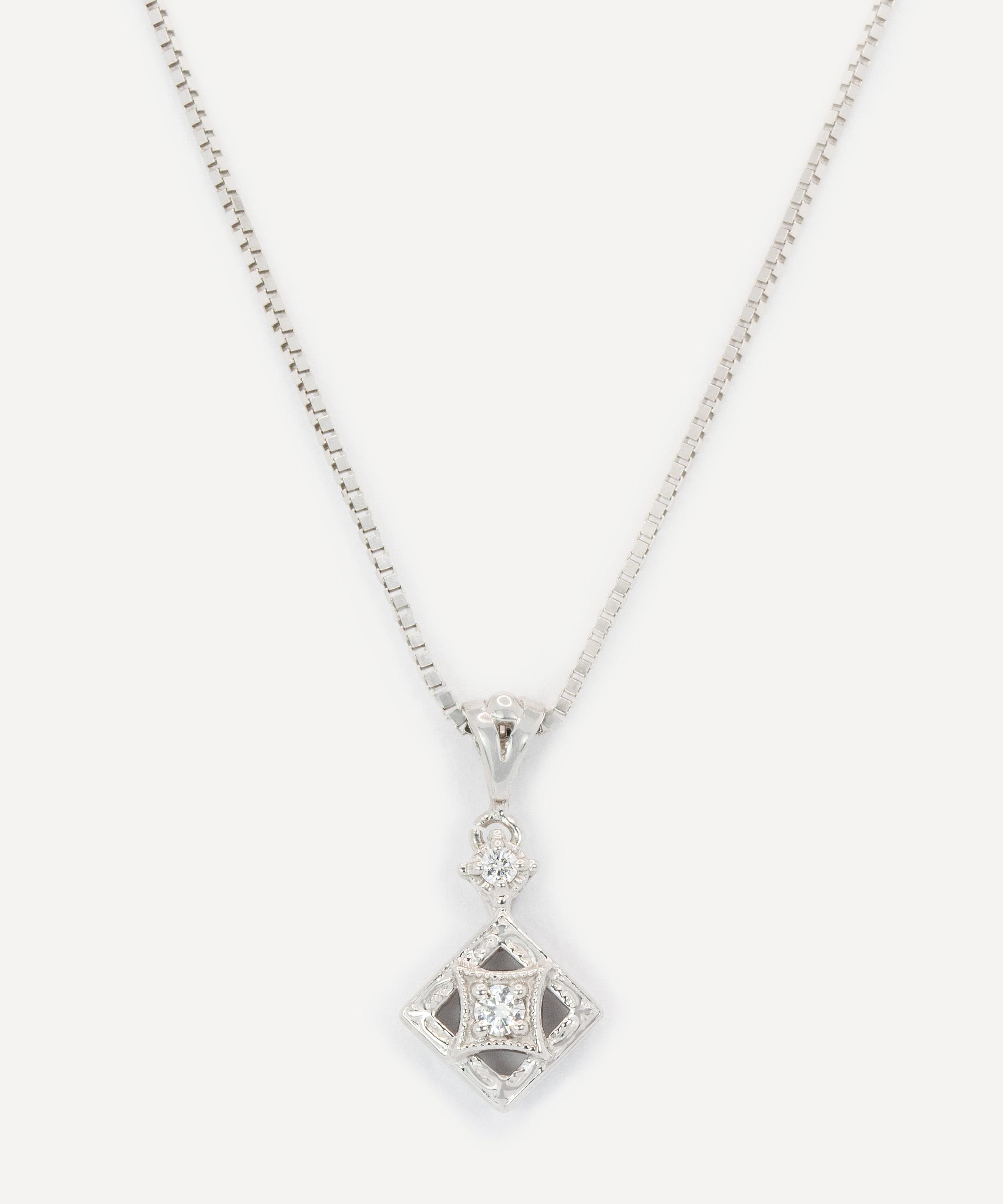 Kojis - 14ct White Gold Vintage Geometric Diamond Pendant Necklace image number 0