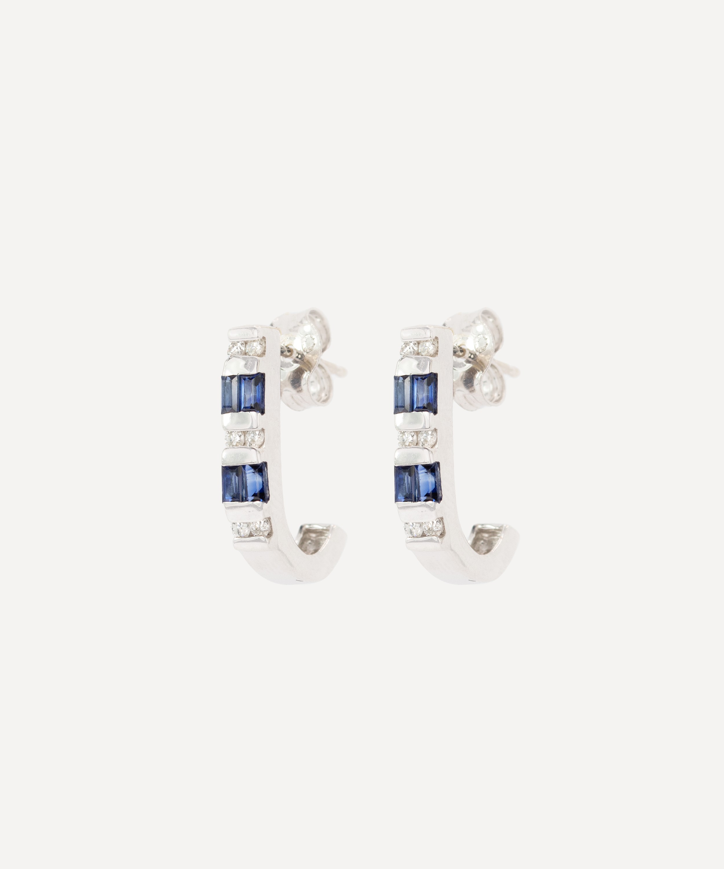 Kojis - 14ct White Gold Sapphire and Diamond Half Hoop Earrings image number 1