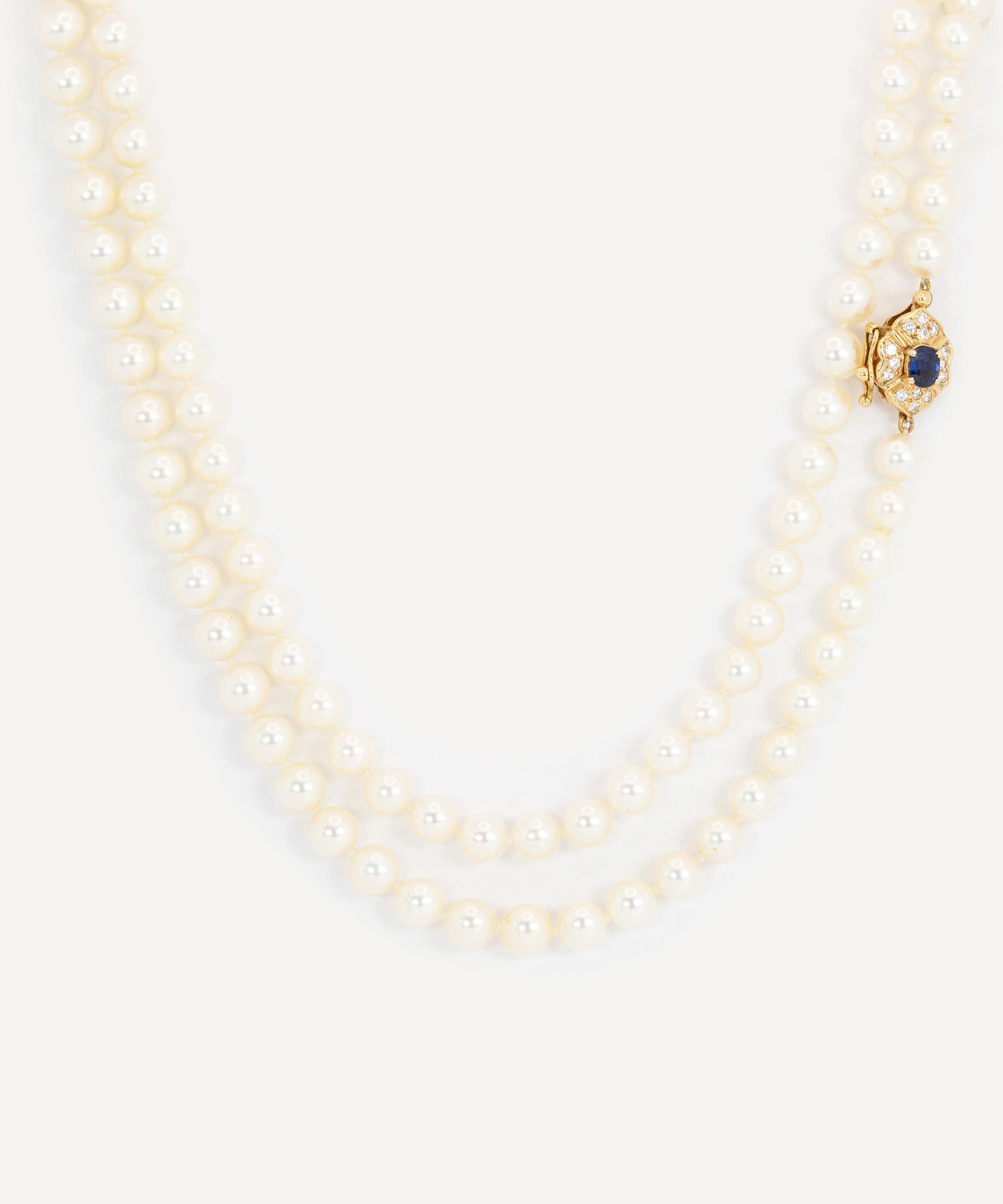 Kojis 14ct Gold Long Pearl and Sapphire Necklace | Liberty