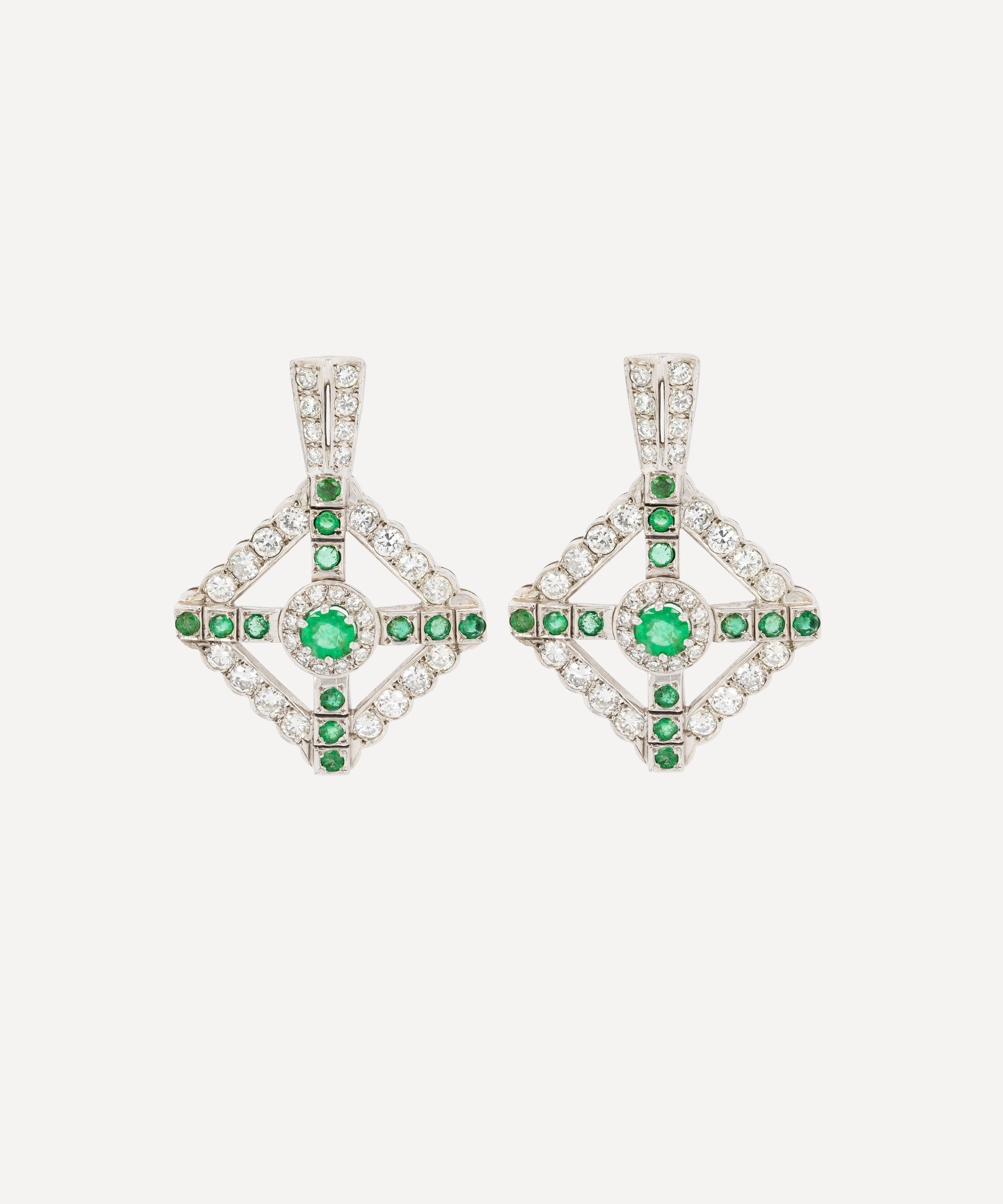 Kojis - 14ct White Gold Emerald and Diamond Cross Drop Earrings image number 0