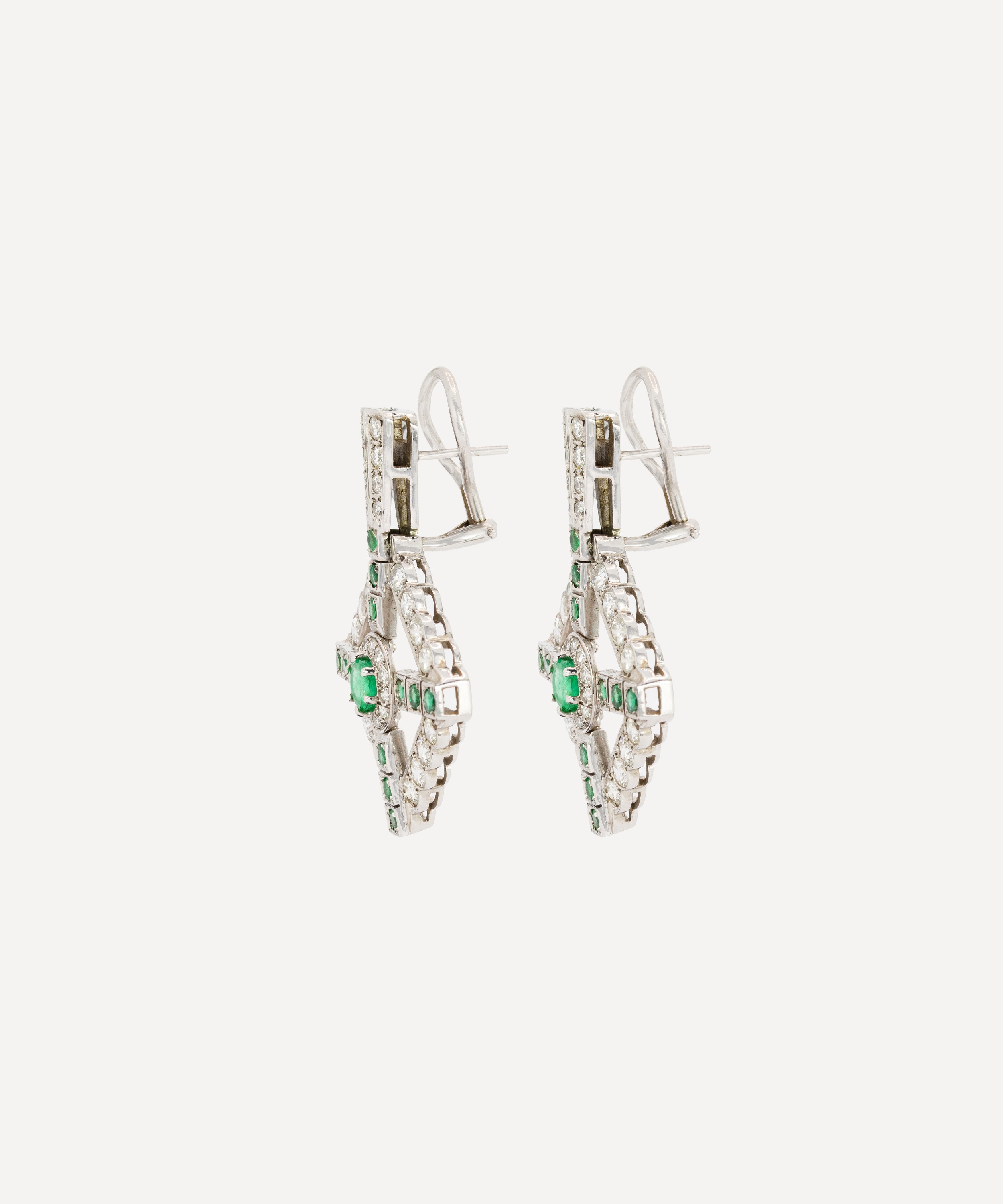 Kojis - 14ct White Gold Emerald and Diamond Cross Drop Earrings image number 1