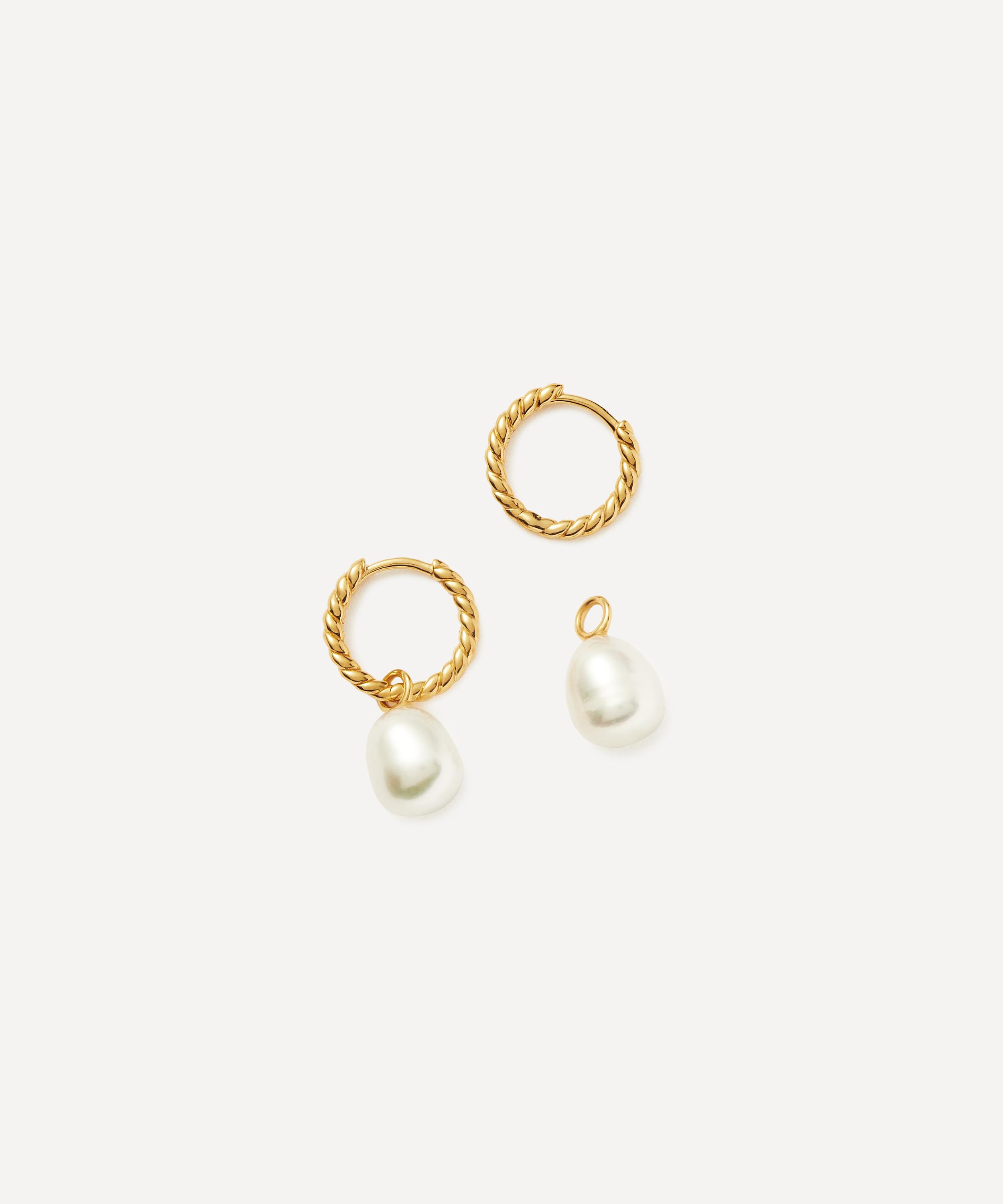 Missoma - 18ct Gold-Plated Vermeil Silver Pearl Twisted Small Drop Hoop Earrings image number 1