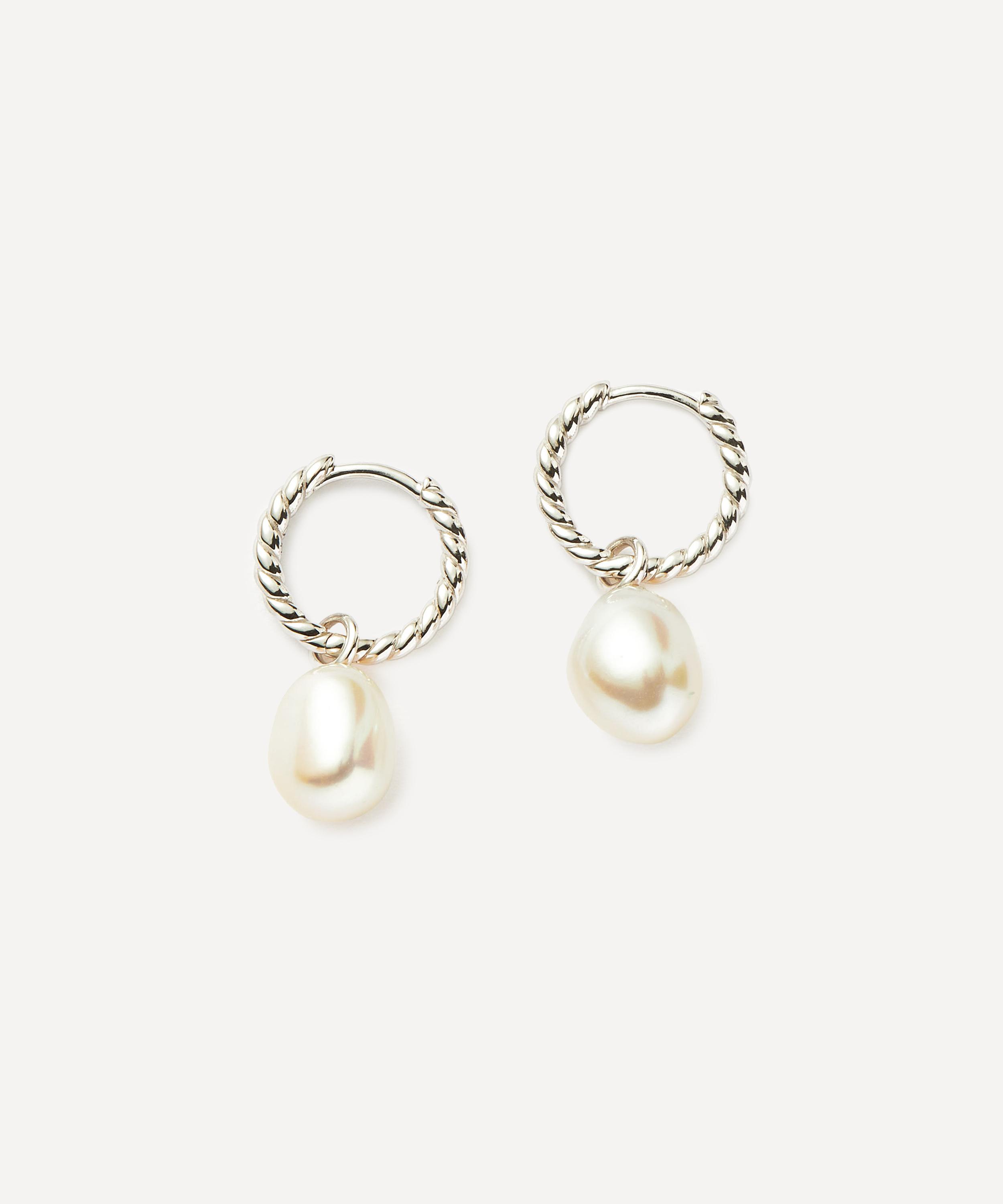 Missoma - Sterling Silver Pearl Twisted Small Drop Hoop Earrings image number 0