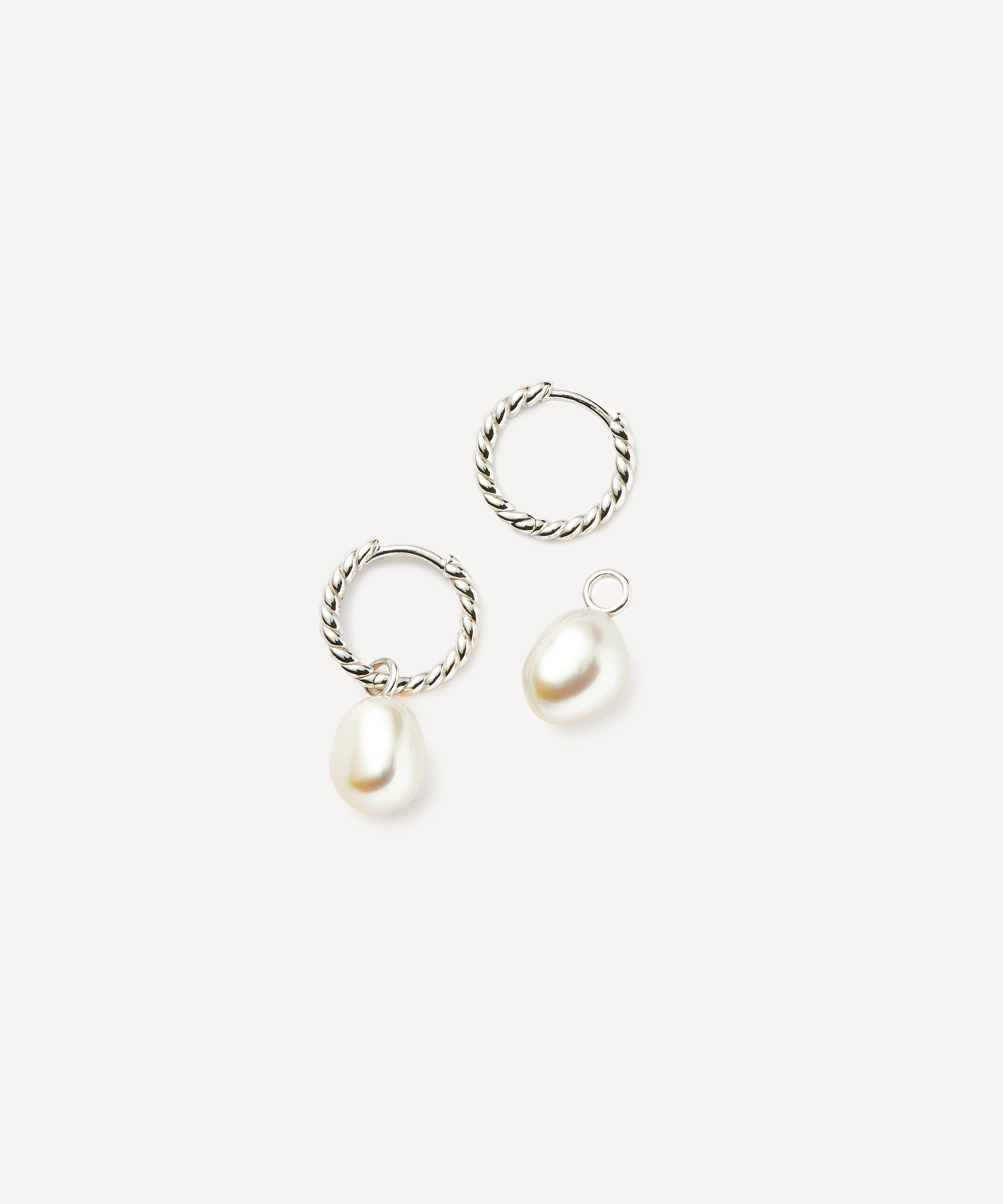 Missoma - Sterling Silver Pearl Twisted Small Drop Hoop Earrings image number 1