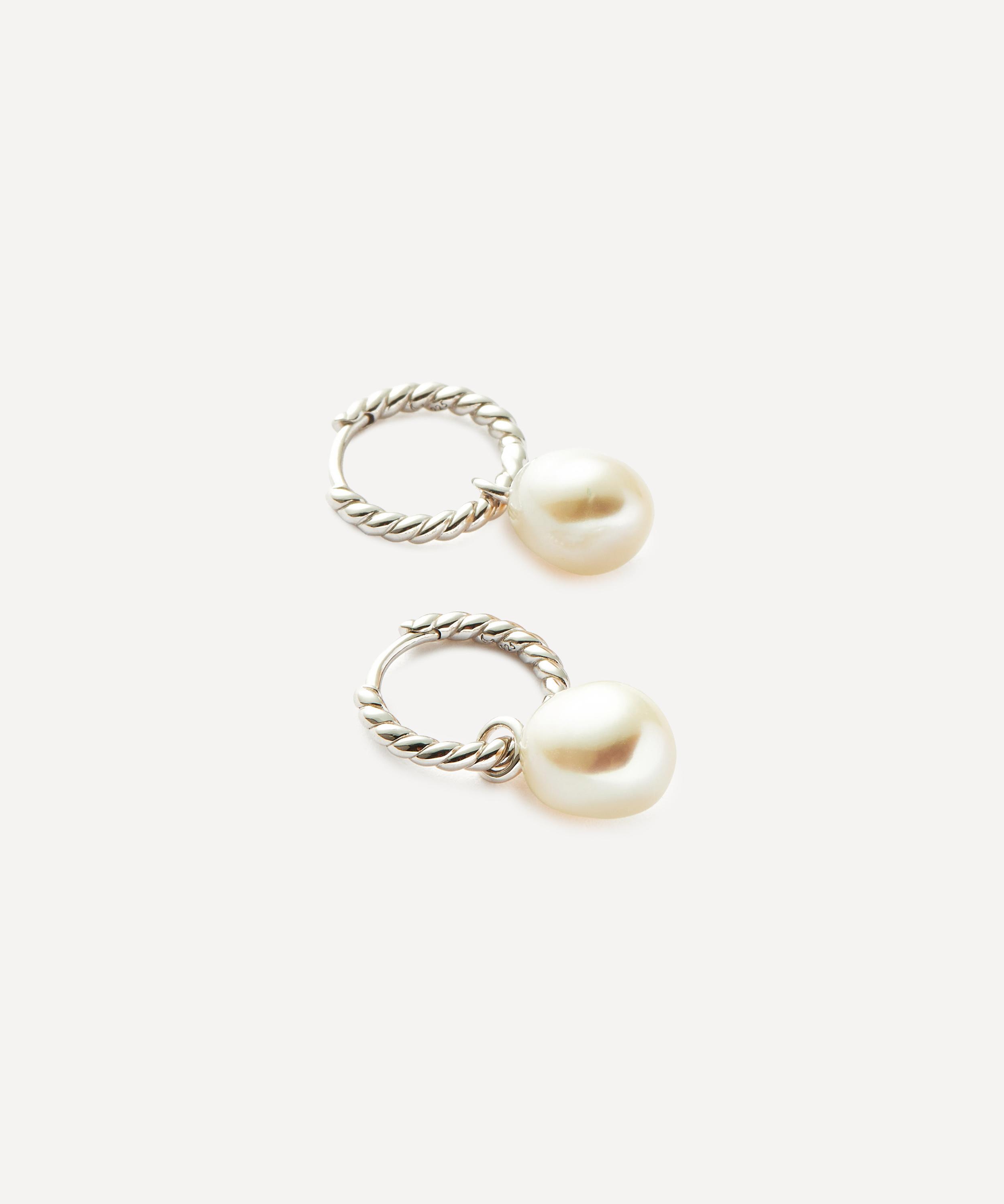 Missoma - Sterling Silver Pearl Twisted Small Drop Hoop Earrings image number 2