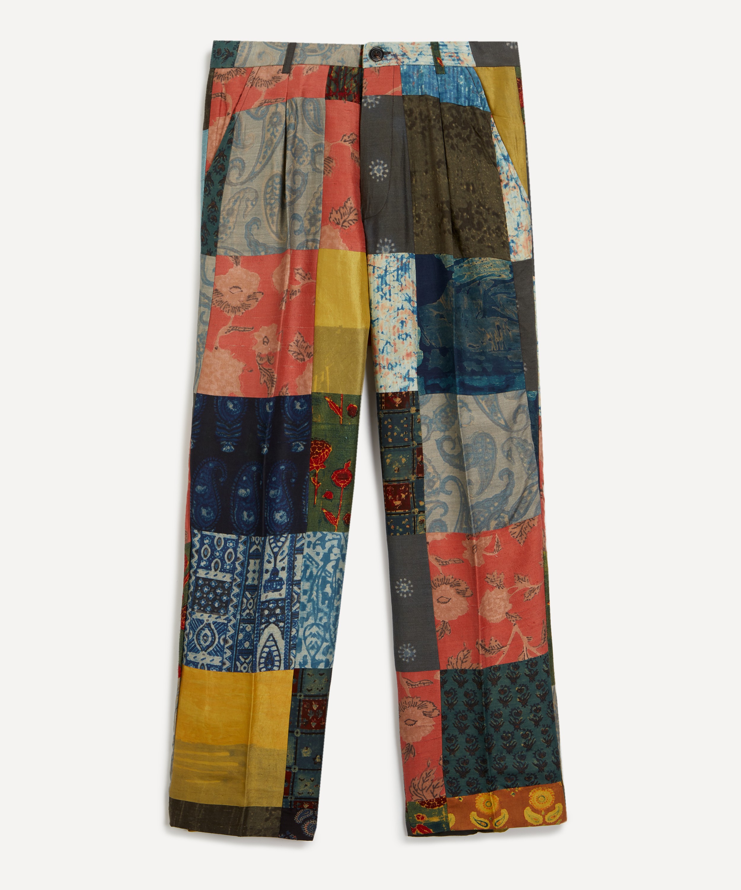 Kartik Research - Pleated Patchwork Silk Trousers