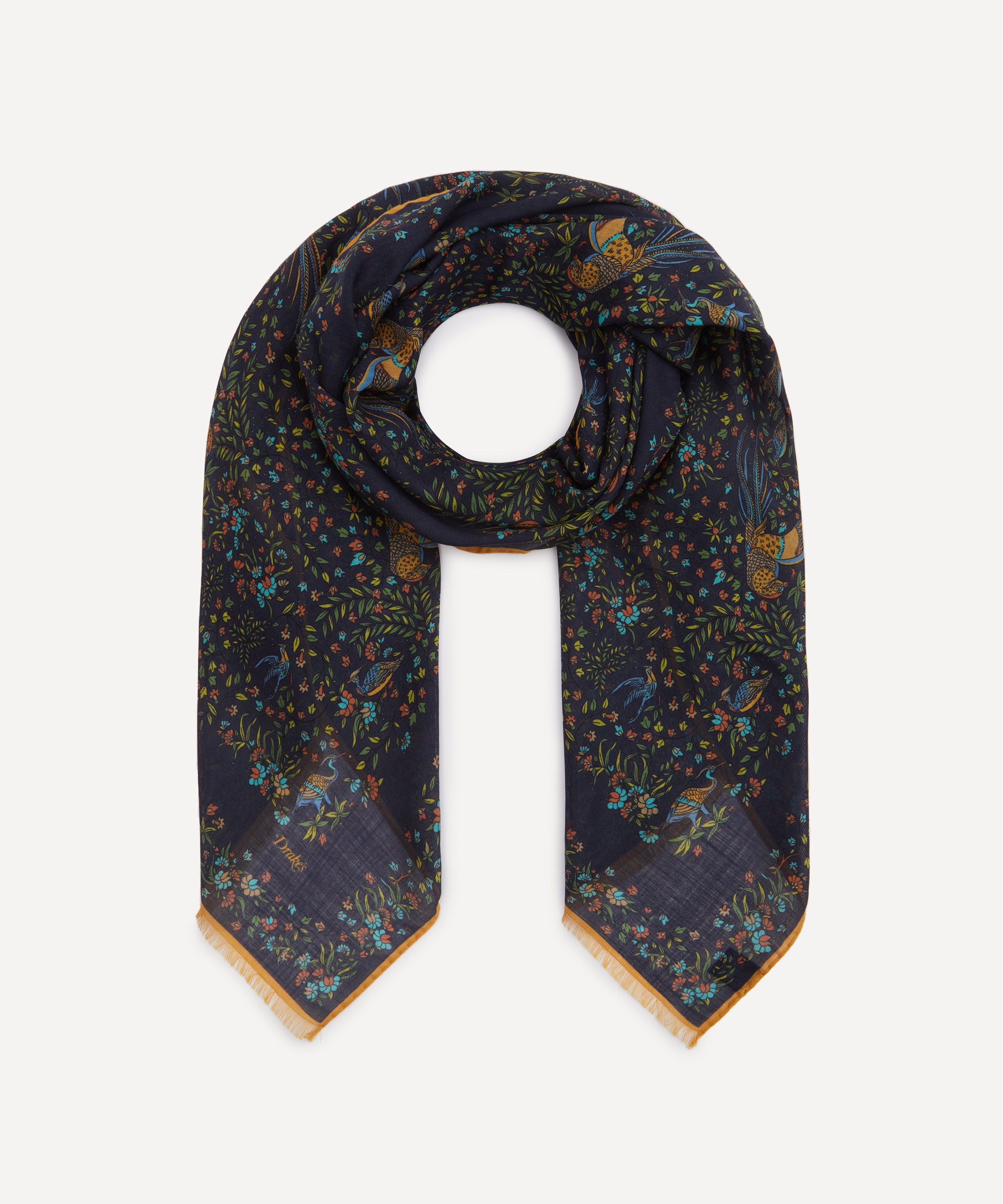 Drakes - Floral Birds of Paradise Wool-Silk Scarf image number 0