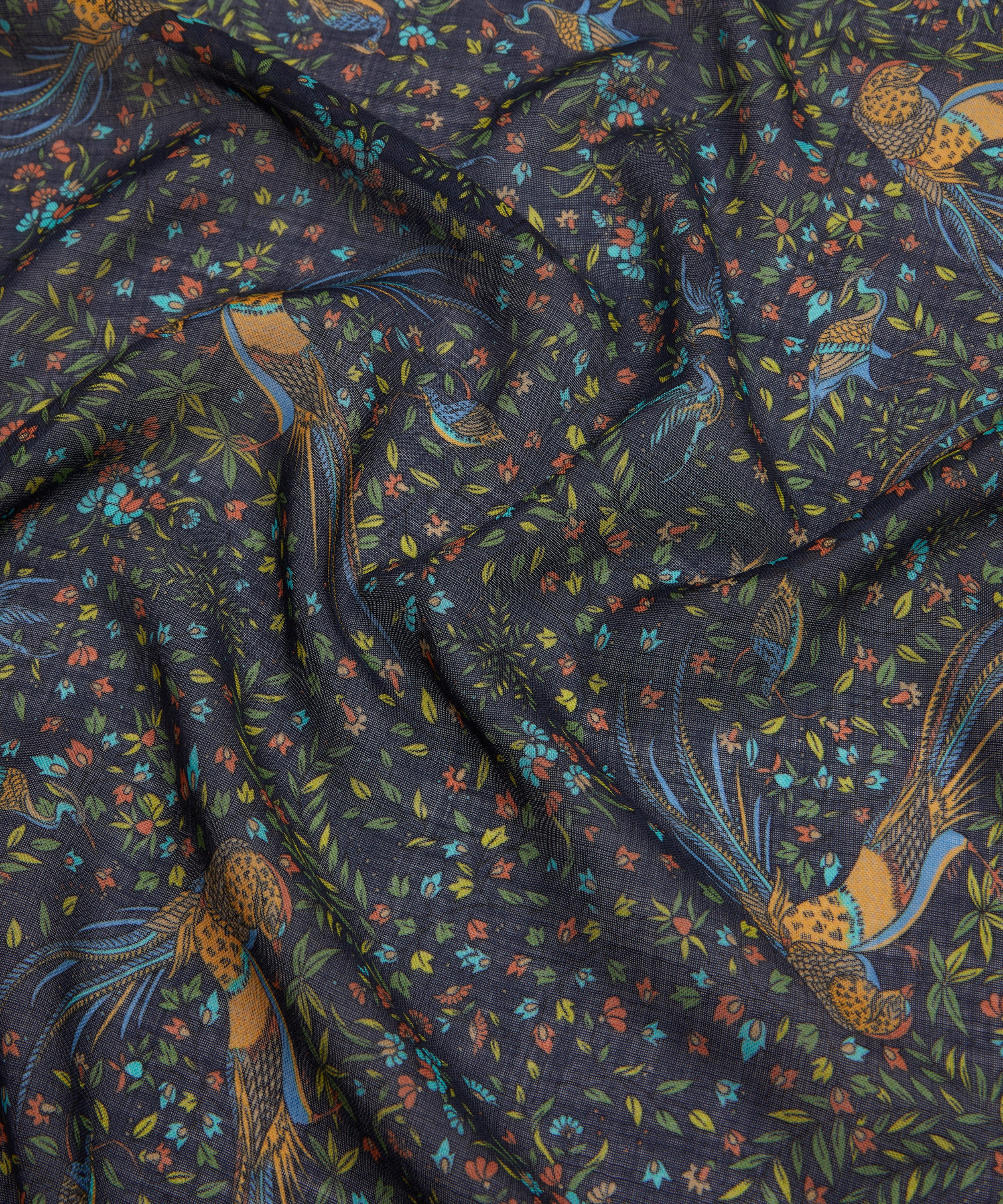 Drakes - Floral Birds of Paradise Wool-Silk Scarf image number 3