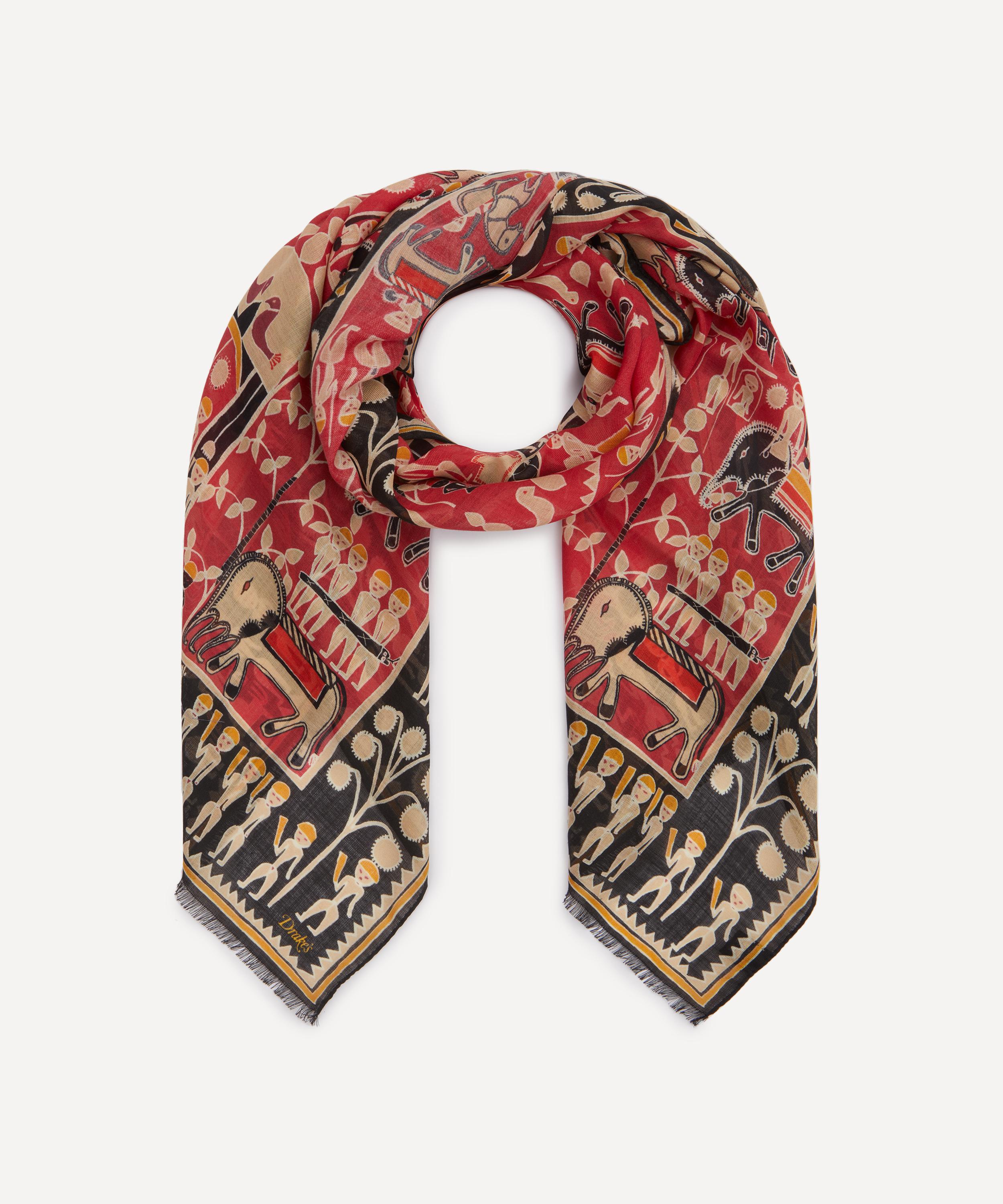 Drakes - Tribal Elephant Wool-Silk Scarf image number 0