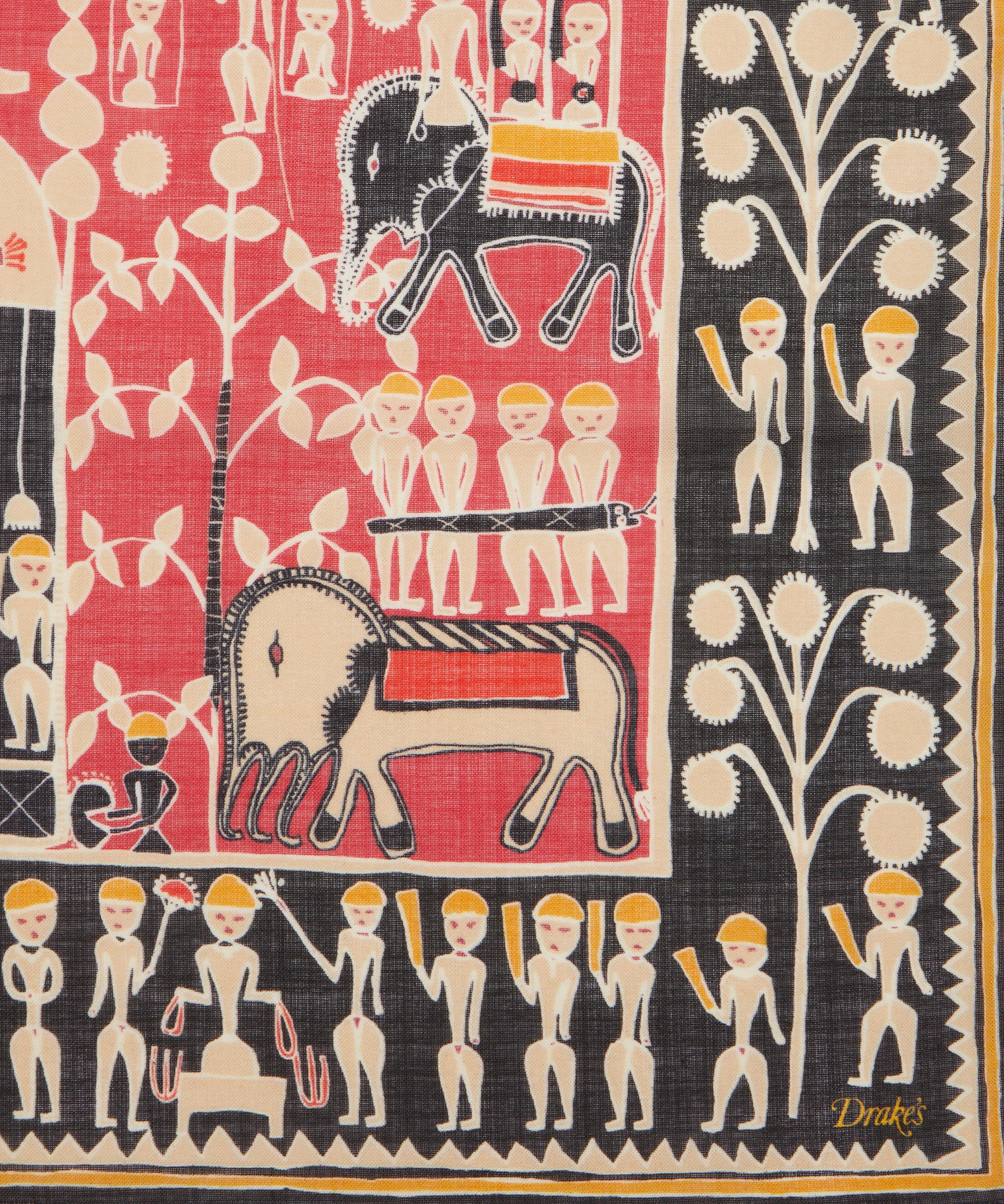 Drakes - Tribal Elephant Wool-Silk Scarf image number 2