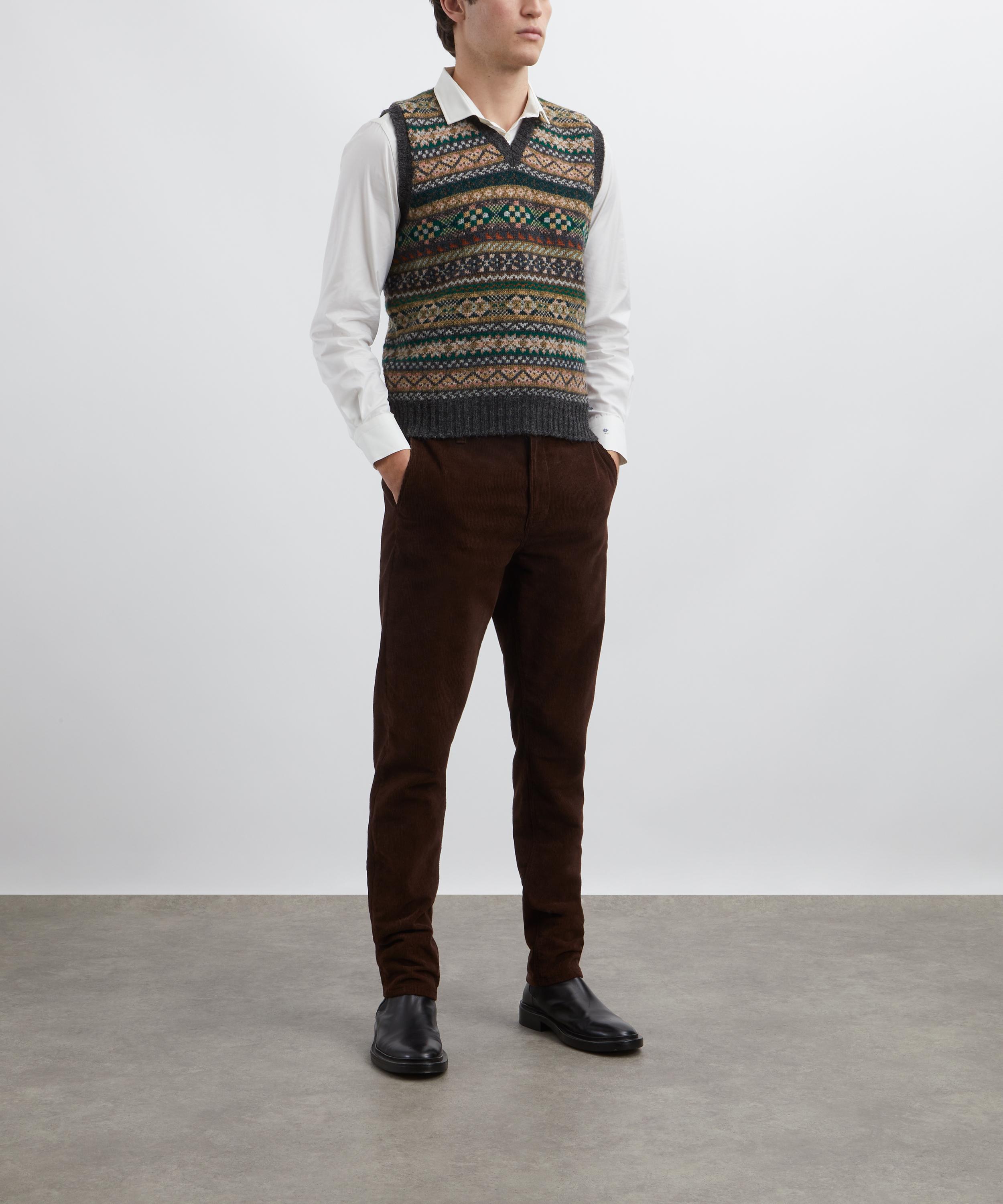 Drakes - Purple Fair Isle Lambswool Sleeveless V-Neck Jumper image number 1