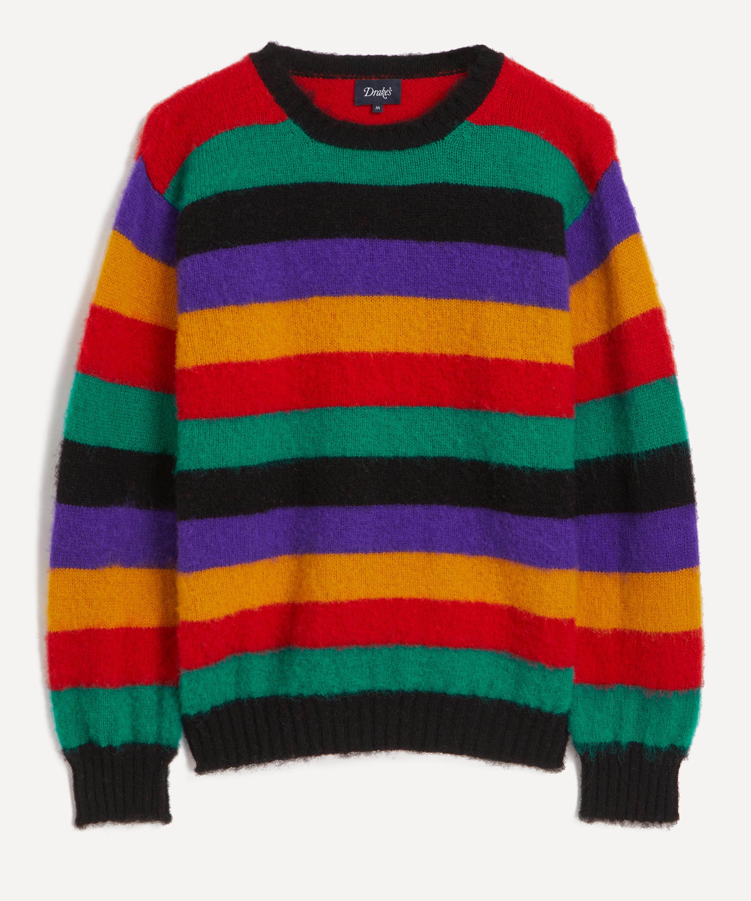 Drakes - Striped Brushed Shetland Crew Neck Jumper