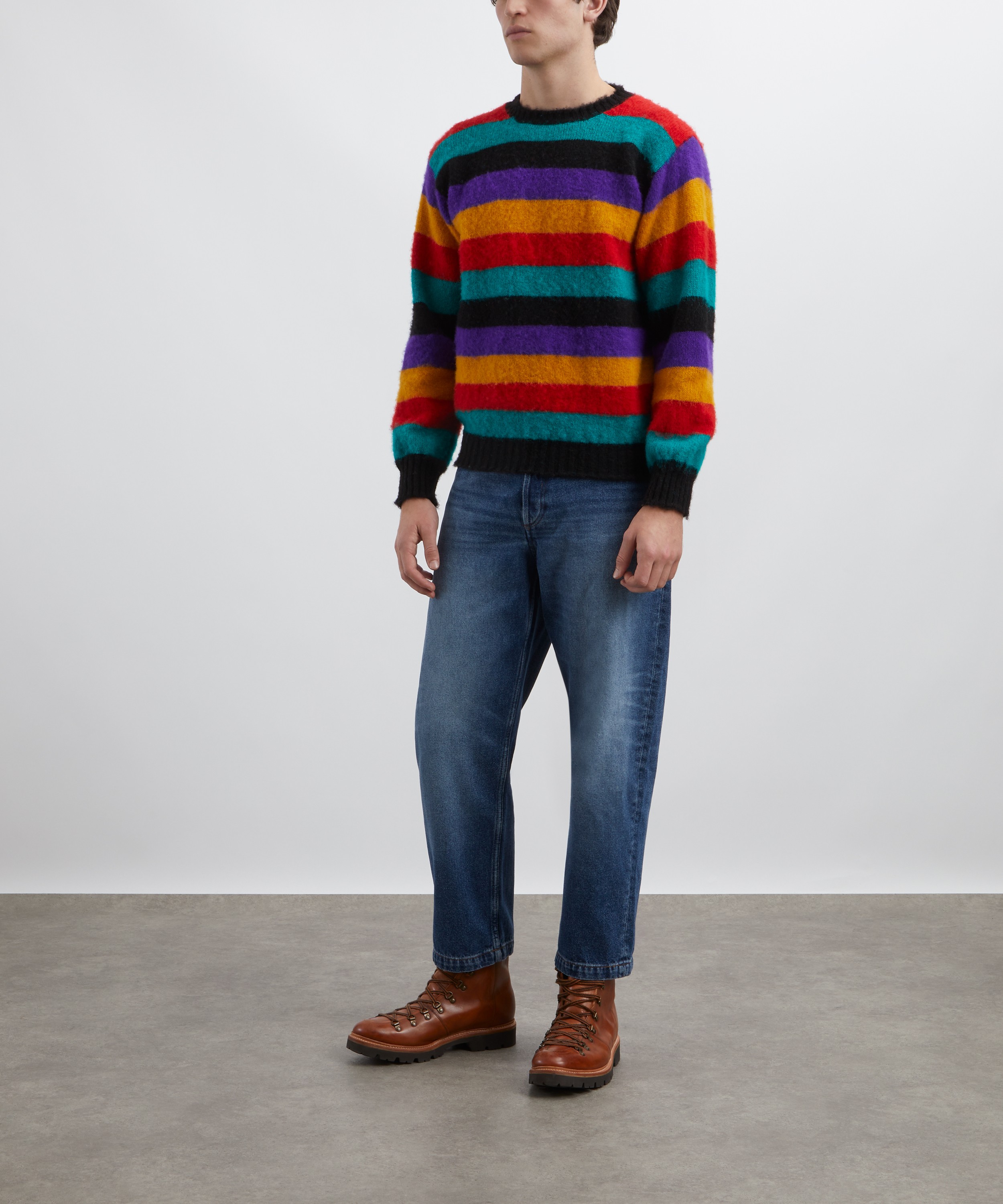 Drakes - Striped Brushed Shetland Crew Neck Jumper image number 1