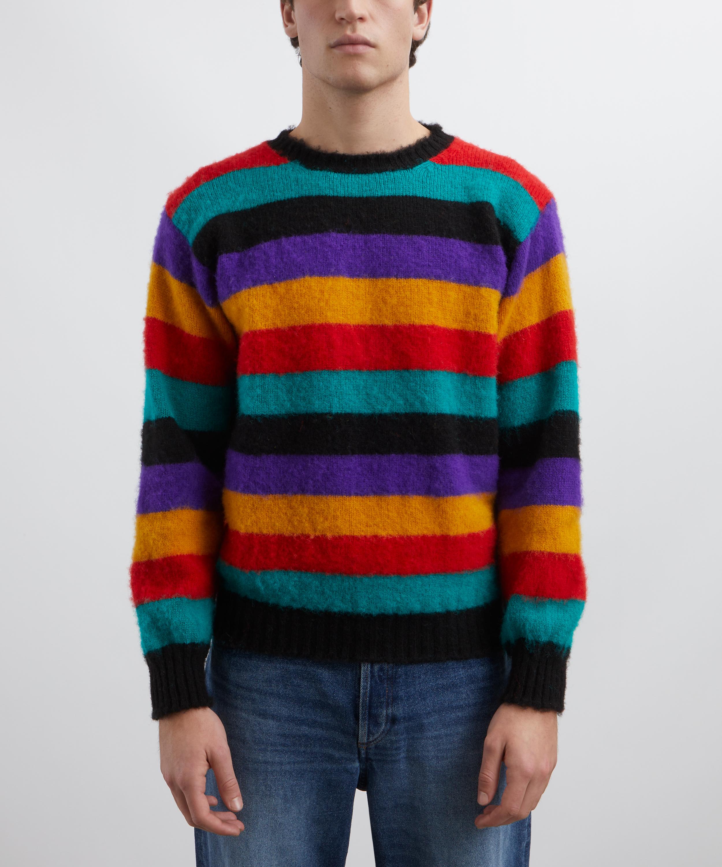 Drakes - Striped Brushed Shetland Crew Neck Jumper image number 2