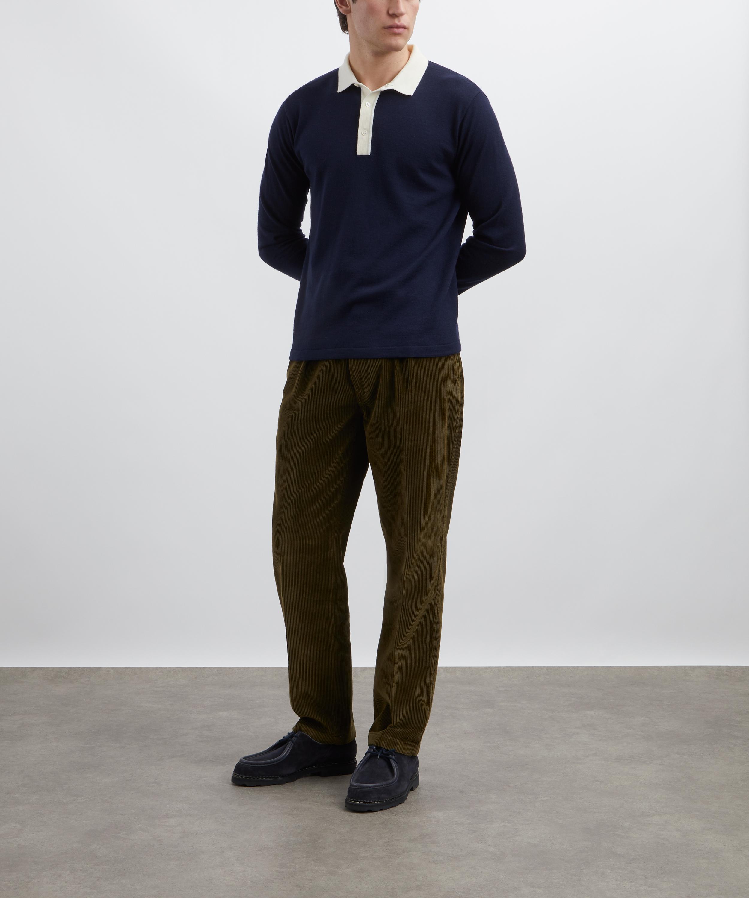 Drakes - Navy Merino Wool Knitted Rugby Shirt image number 1