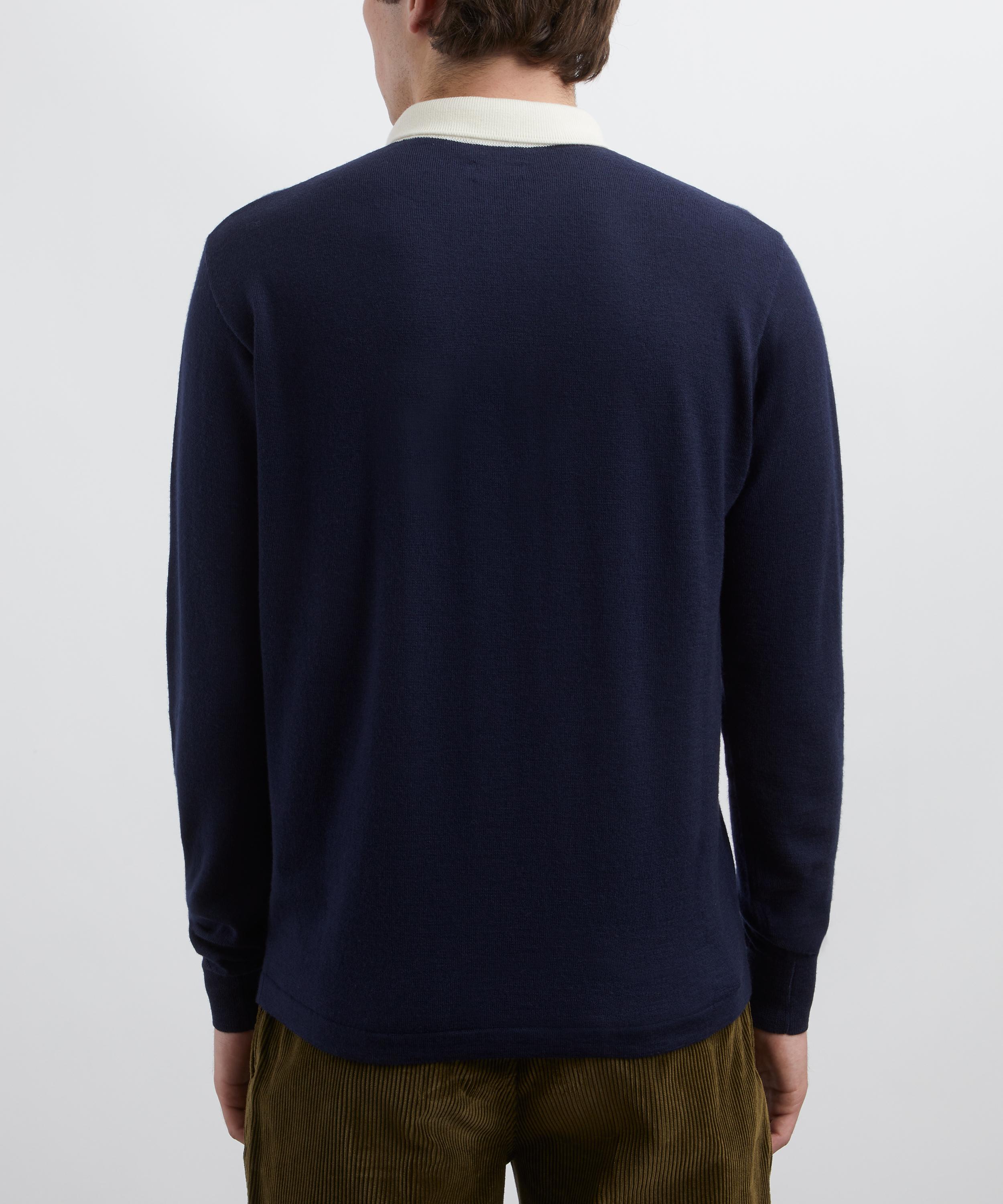 Drakes - Navy Merino Wool Knitted Rugby Shirt image number 3