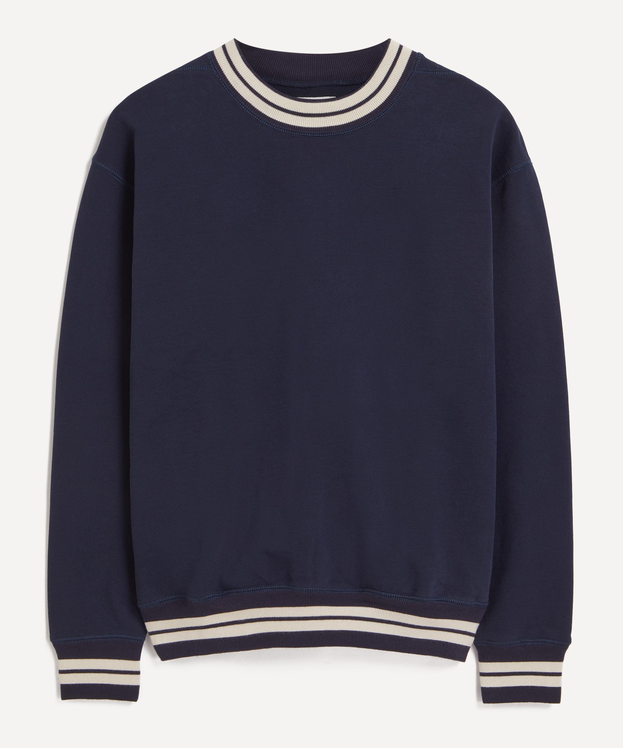 Drakes - Navy Striped Rib Cotton Jersey Sweatshirt image number 0