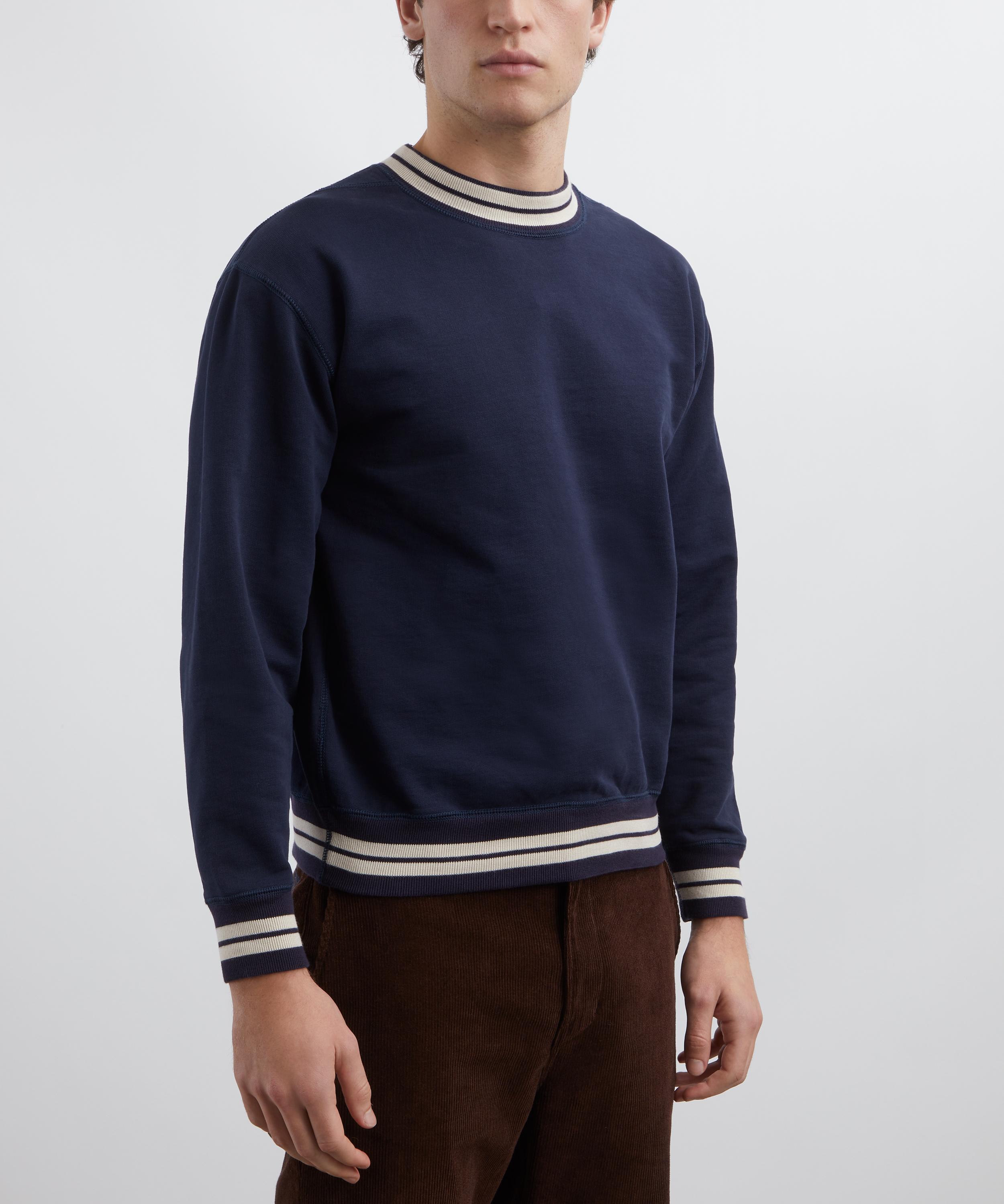 Drakes - Navy Striped Rib Cotton Jersey Sweatshirt image number 2