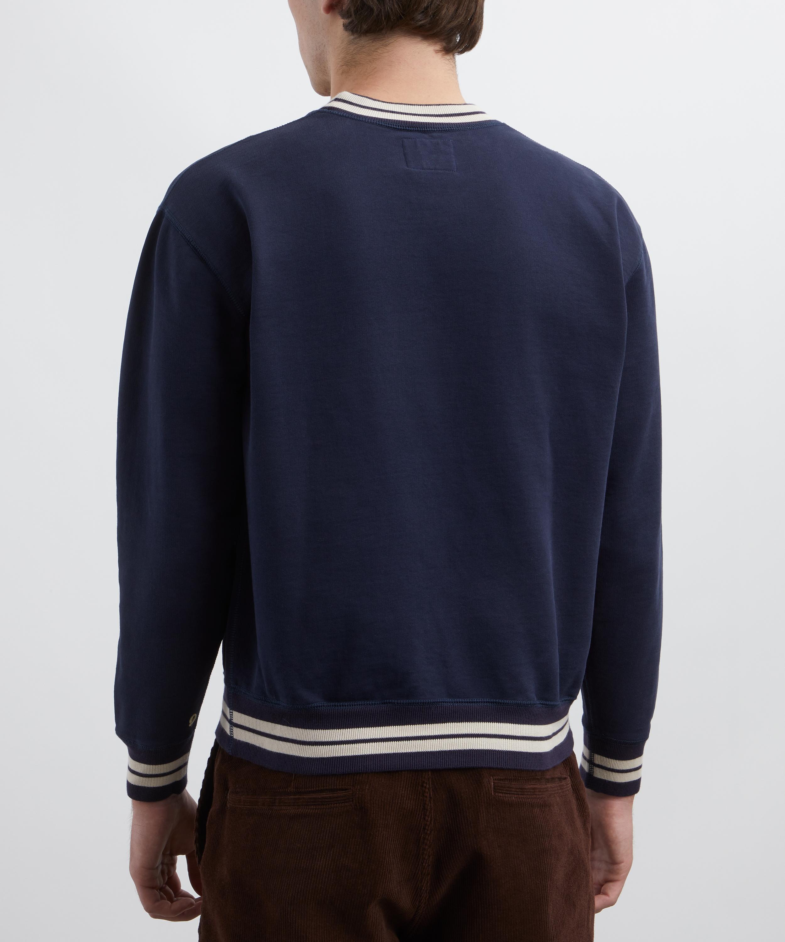 Drakes - Navy Striped Rib Cotton Jersey Sweatshirt image number 3