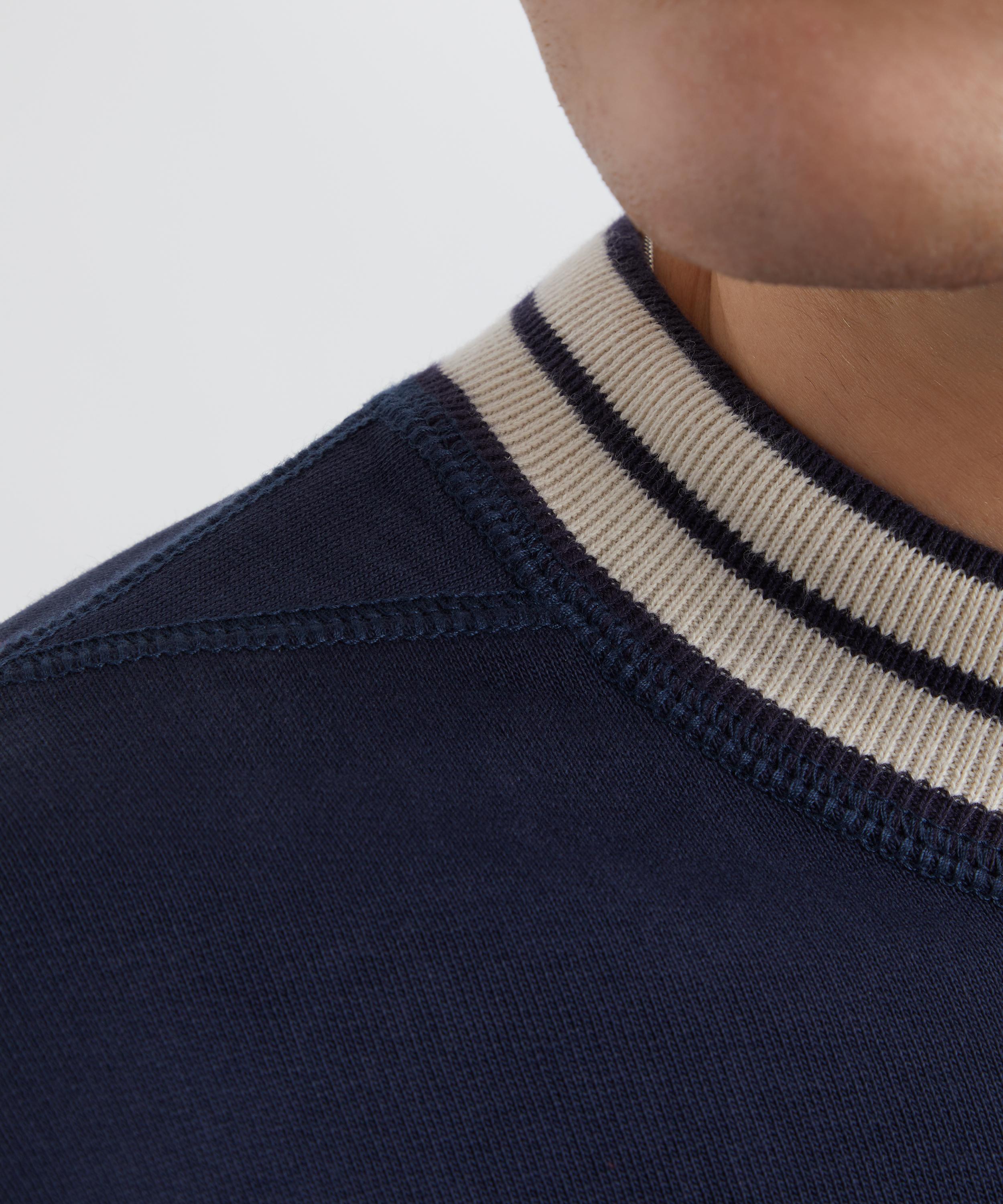 Drakes - Navy Striped Rib Cotton Jersey Sweatshirt image number 4