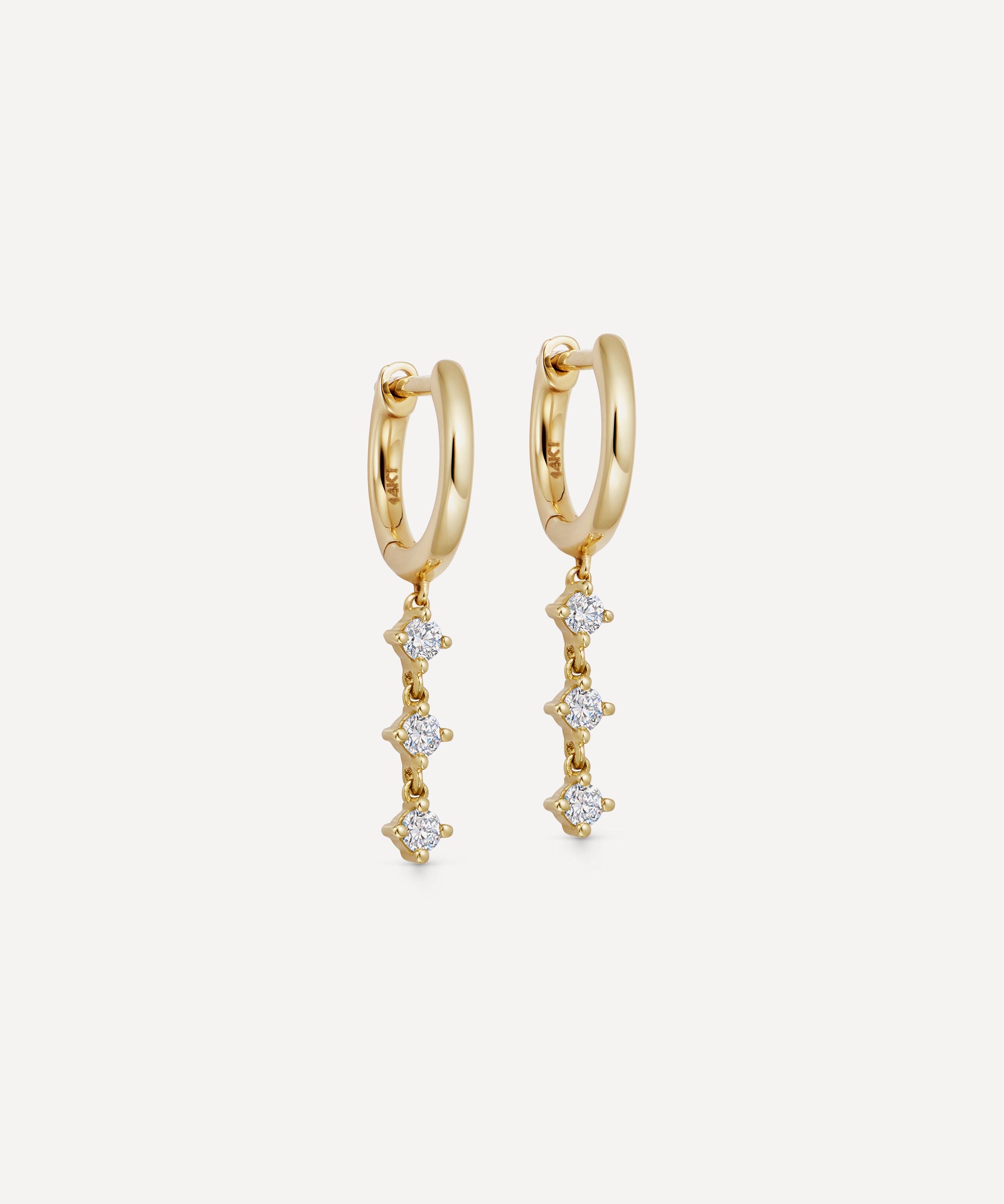 Astley Clarke - 14ct Gold Interstellar Triple Diamond Drop Hoop Earrings image number 0