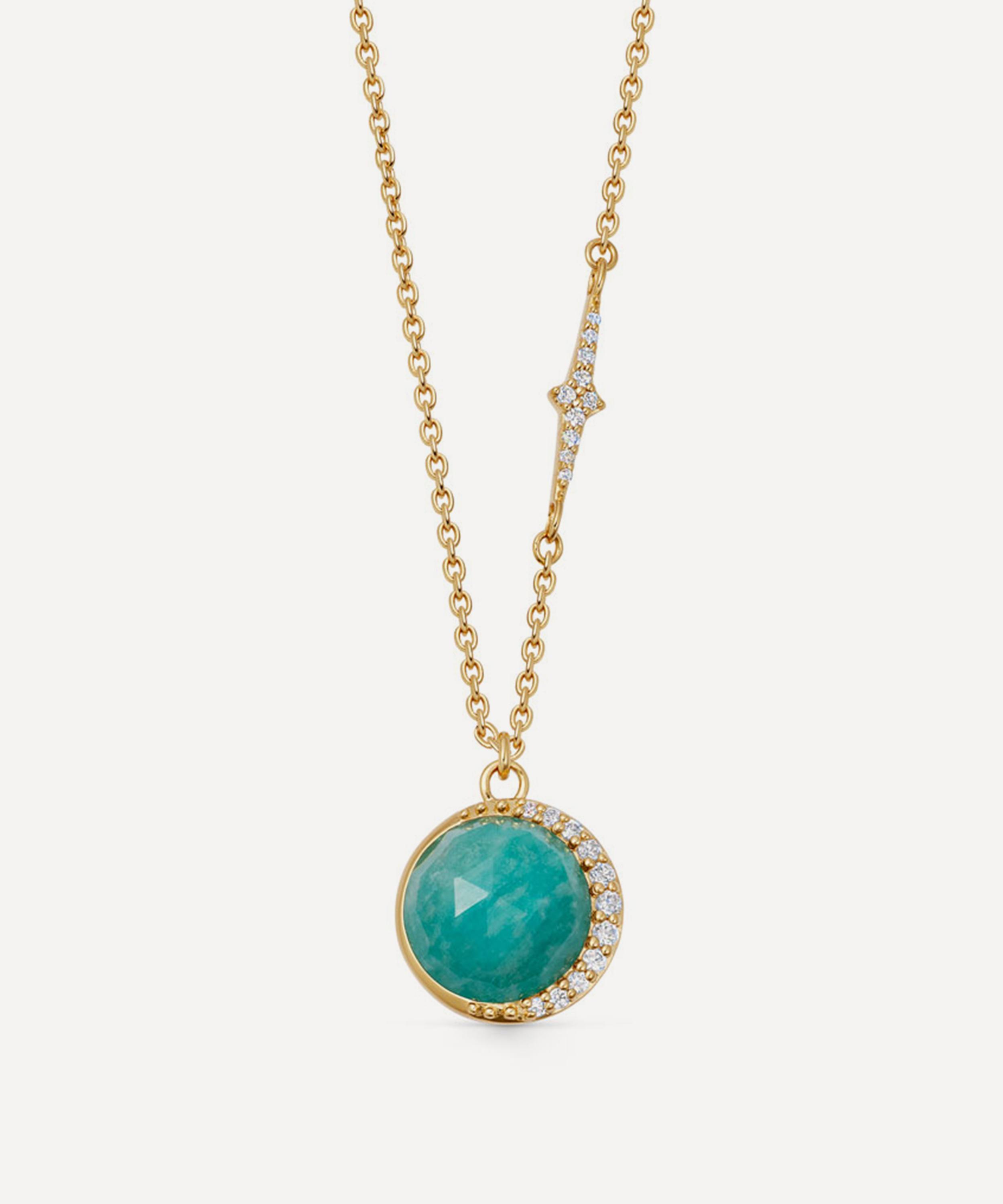 Astley Clarke - 18ct Gold-Plated Vermeil Silver Large Luna Amazonite Pendant Necklace image number 0