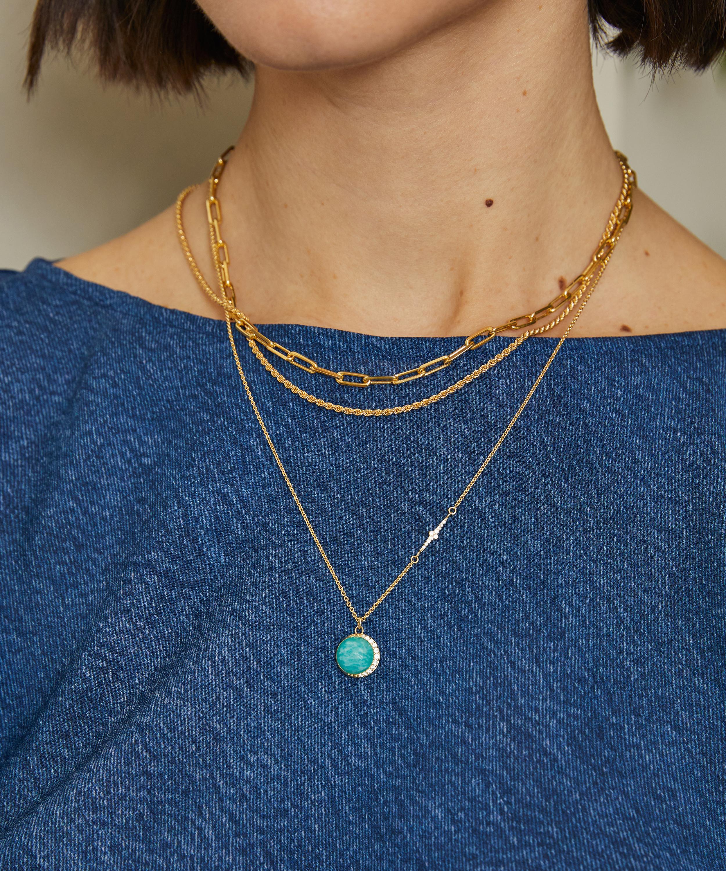 Astley Clarke - 18ct Gold-Plated Vermeil Silver Large Luna Amazonite Pendant Necklace image number 1