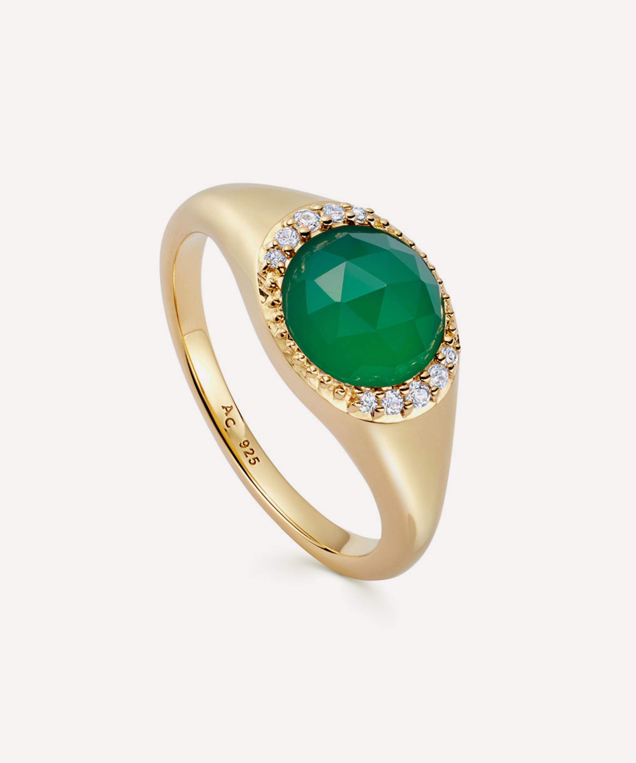 Astley Clarke - 18ct Gold-Plated Vermeil Silver Luna Green Chalcedony Signet Ring image number 0