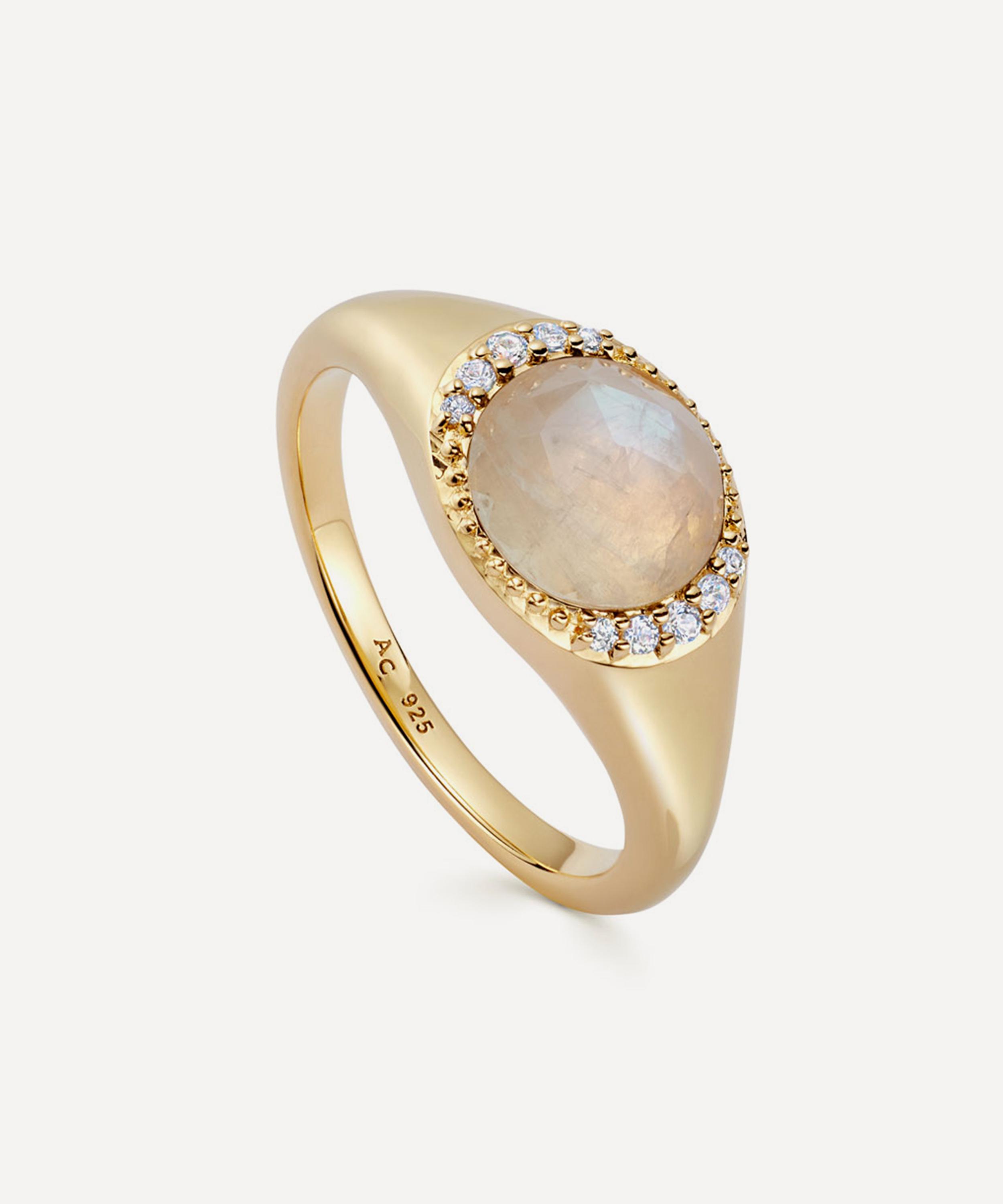 Astley Clarke - 18ct Gold-Plated Vermeil Silver Luna Moonstone Signet Ring image number 0