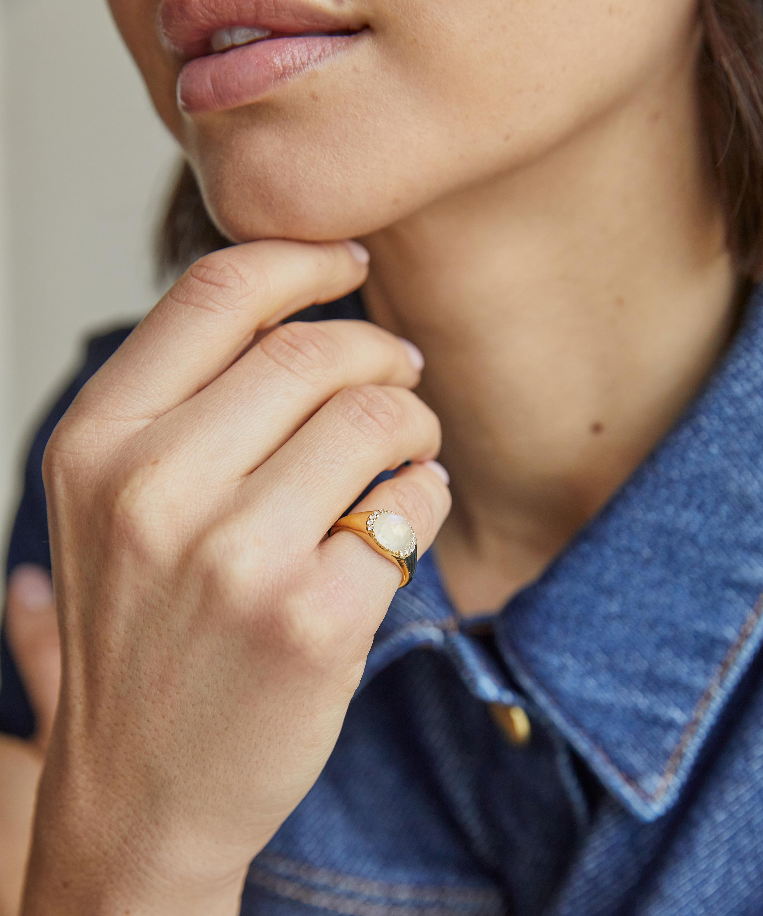 Astley Clarke - 18ct Gold-Plated Vermeil Silver Luna Moonstone Signet Ring image number 1