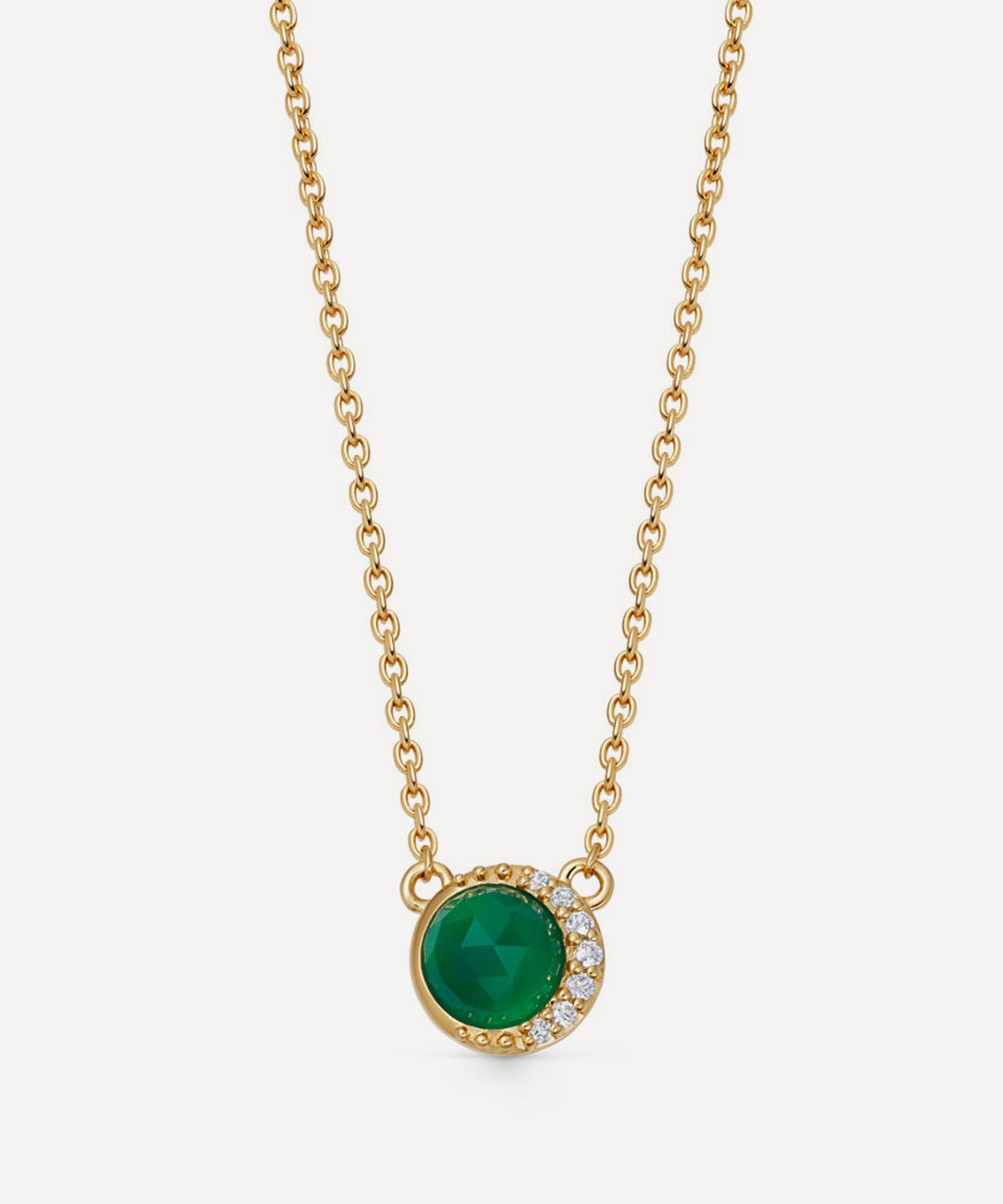 Astley Clarke - 18ct Gold-Plated Vermeil Silver Luna Green Chalcedony Pendant Necklace image number 0