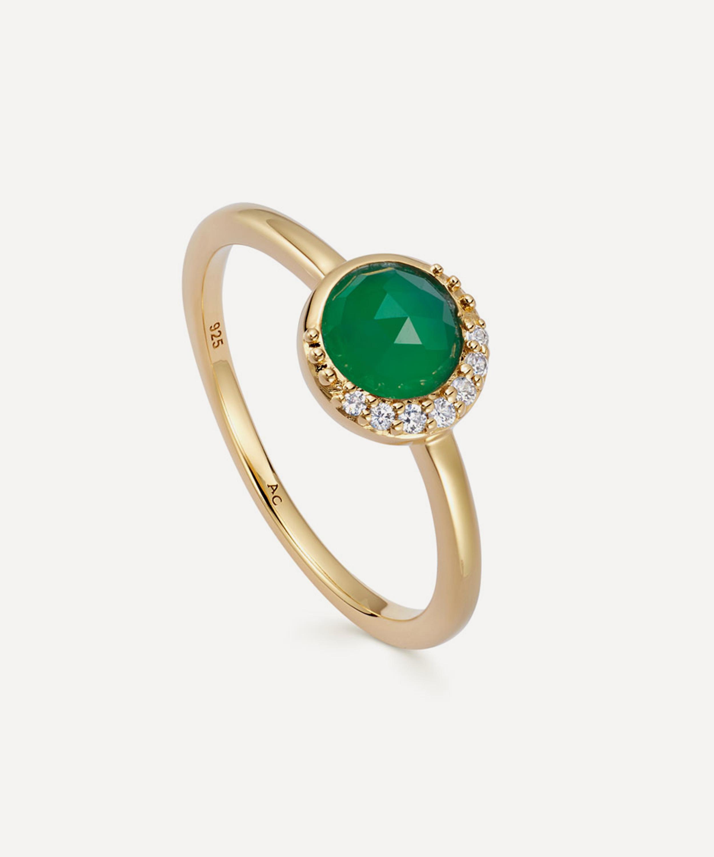 Astley Clarke - 18ct Gold-Plated Vermeil Silver Luna Green Chalcedony Ring image number 0