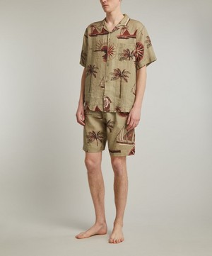 Desmond & Dempsey - Nautical Journey Green / Brown Linen Cuban Pyjama Set image number 1