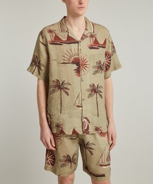 Desmond & Dempsey - Nautical Journey Green / Brown Linen Cuban Pyjama Set image number 2