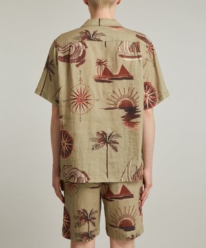 Desmond & Dempsey - Nautical Journey Green / Brown Linen Cuban Pyjama Set image number 3