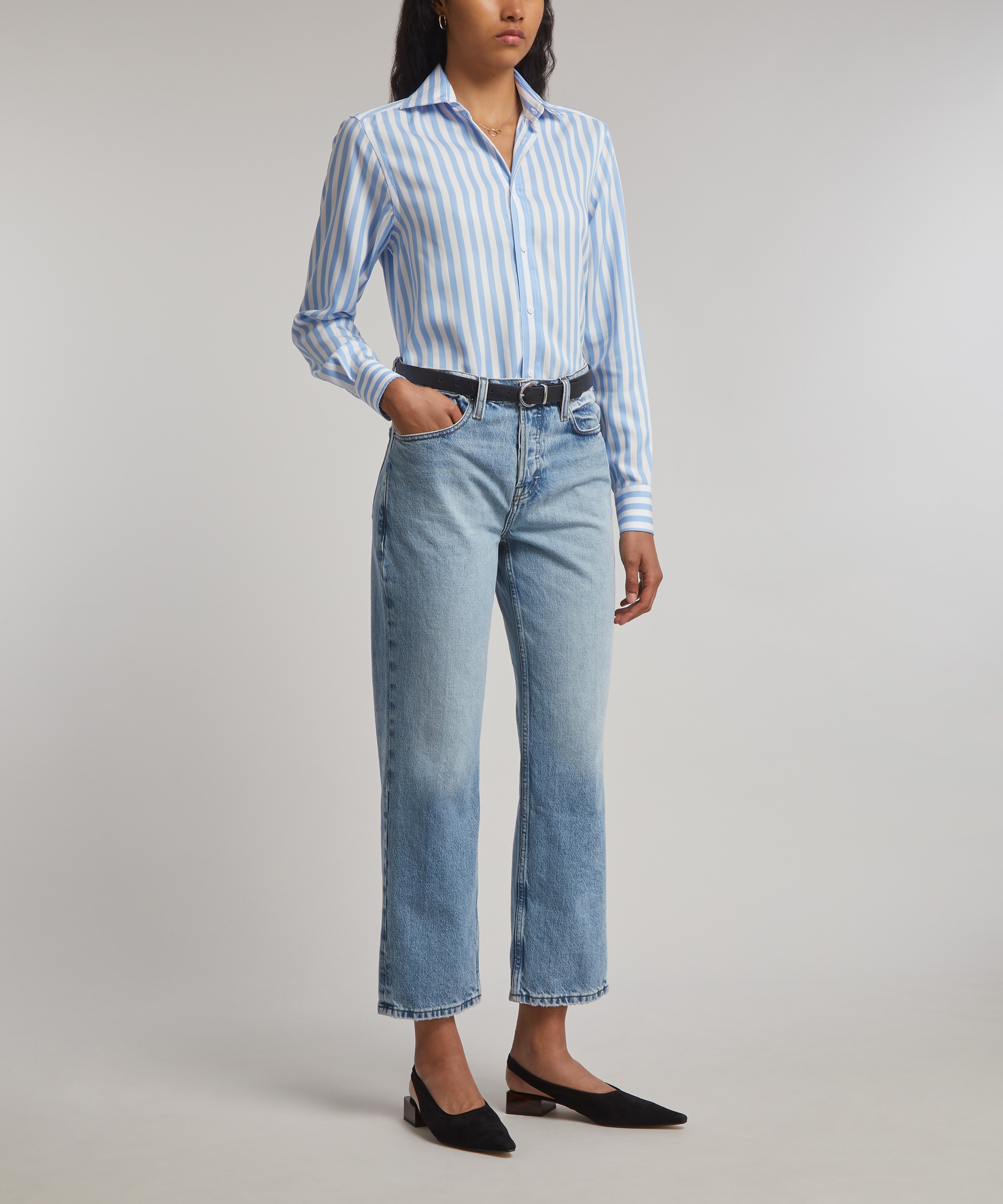 With Nothing Underneath - The Boyfriend Powder Blue Stripe Shirt image number 1