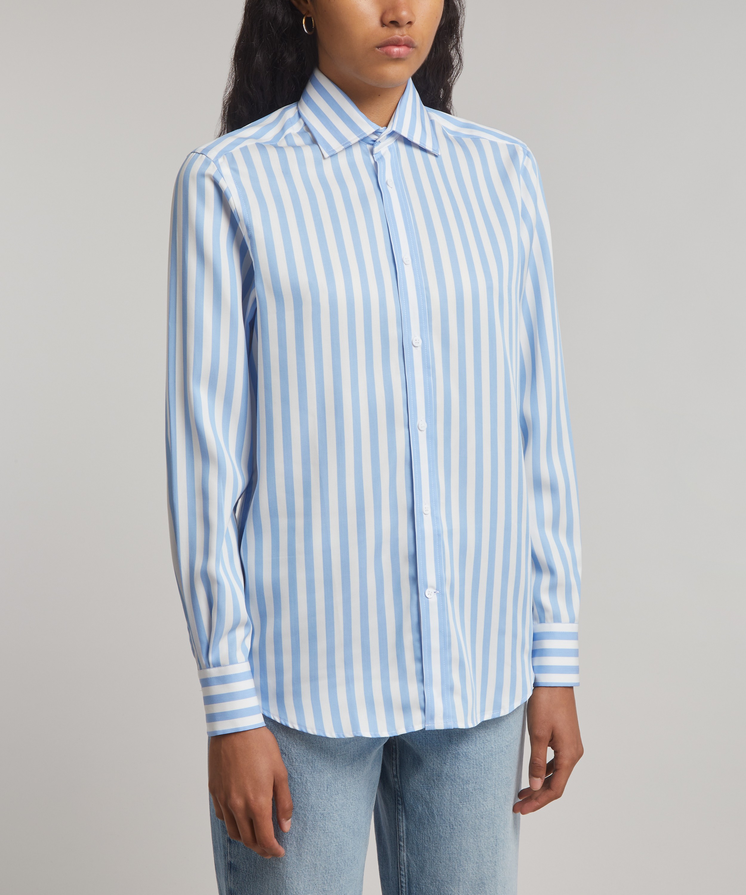 With Nothing Underneath - The Boyfriend Powder Blue Stripe Shirt image number 2